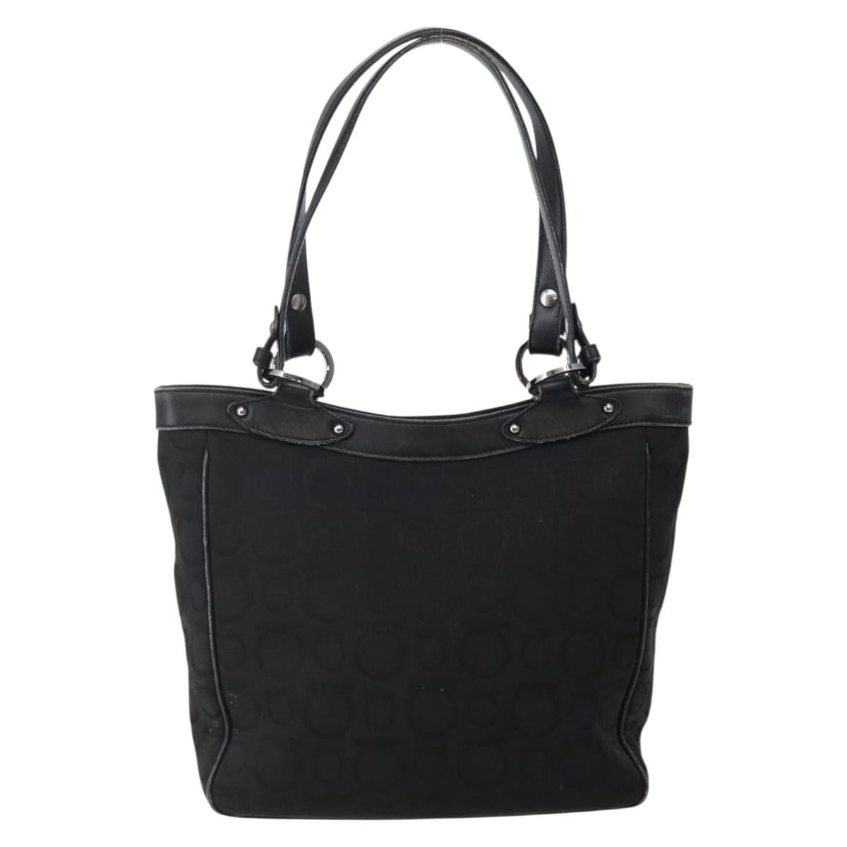 Salvatore Ferragamo Gancini Tote Bag Canvas Leather Black Silver Auth 143217
