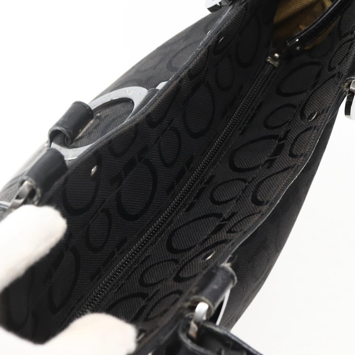 Salvatore Ferragamo Gancini Tote Bag Canvas Leather Black Silver Auth 143217
