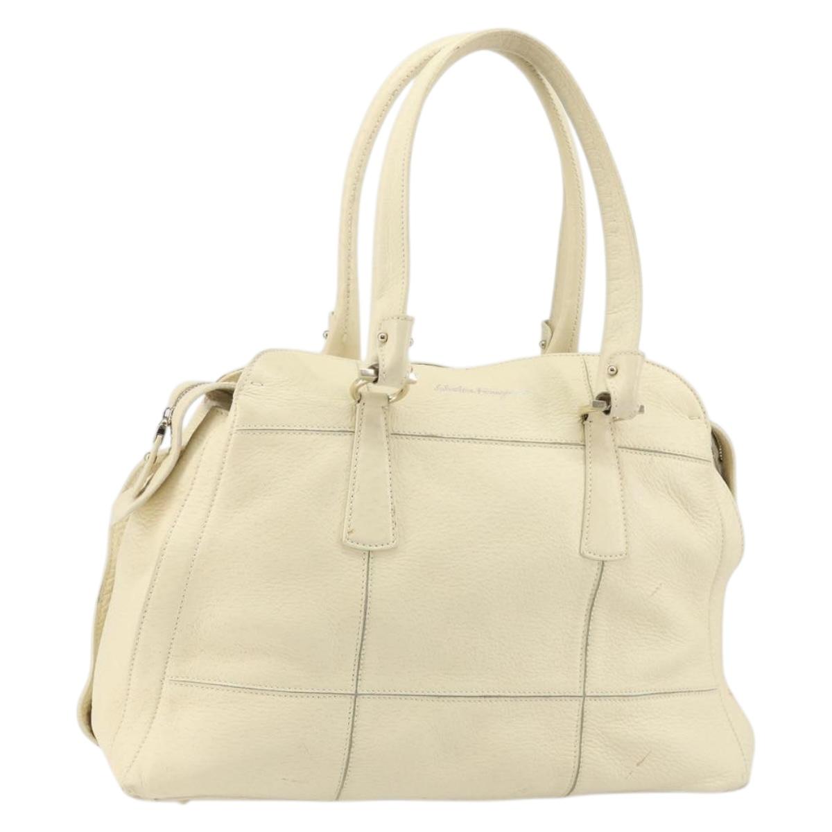 Salvatore Ferragamo Gancini Shoulder Bag Leather Gold Beige Auth 143218