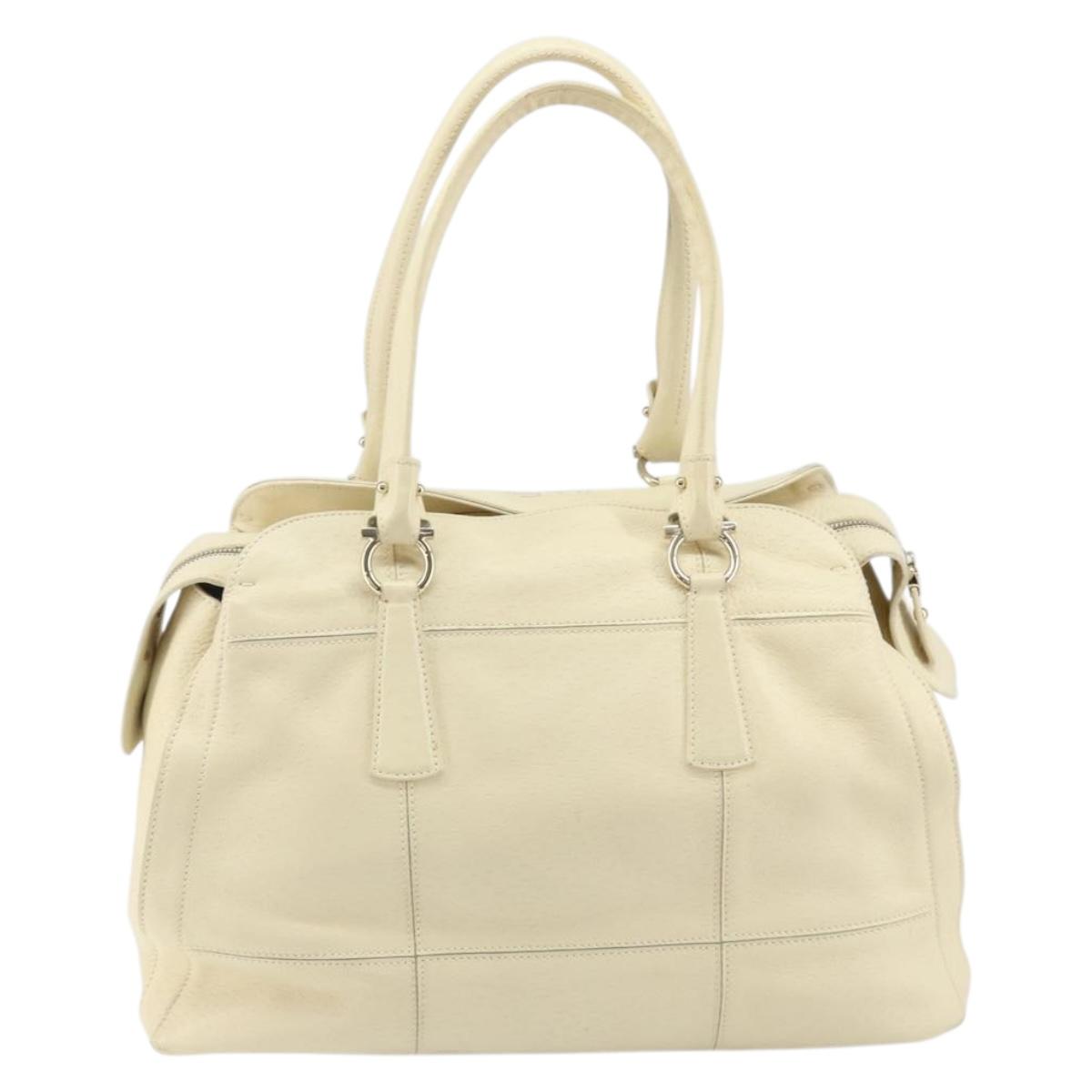 Salvatore Ferragamo Gancini Shoulder Bag Leather Gold Beige Auth 143218