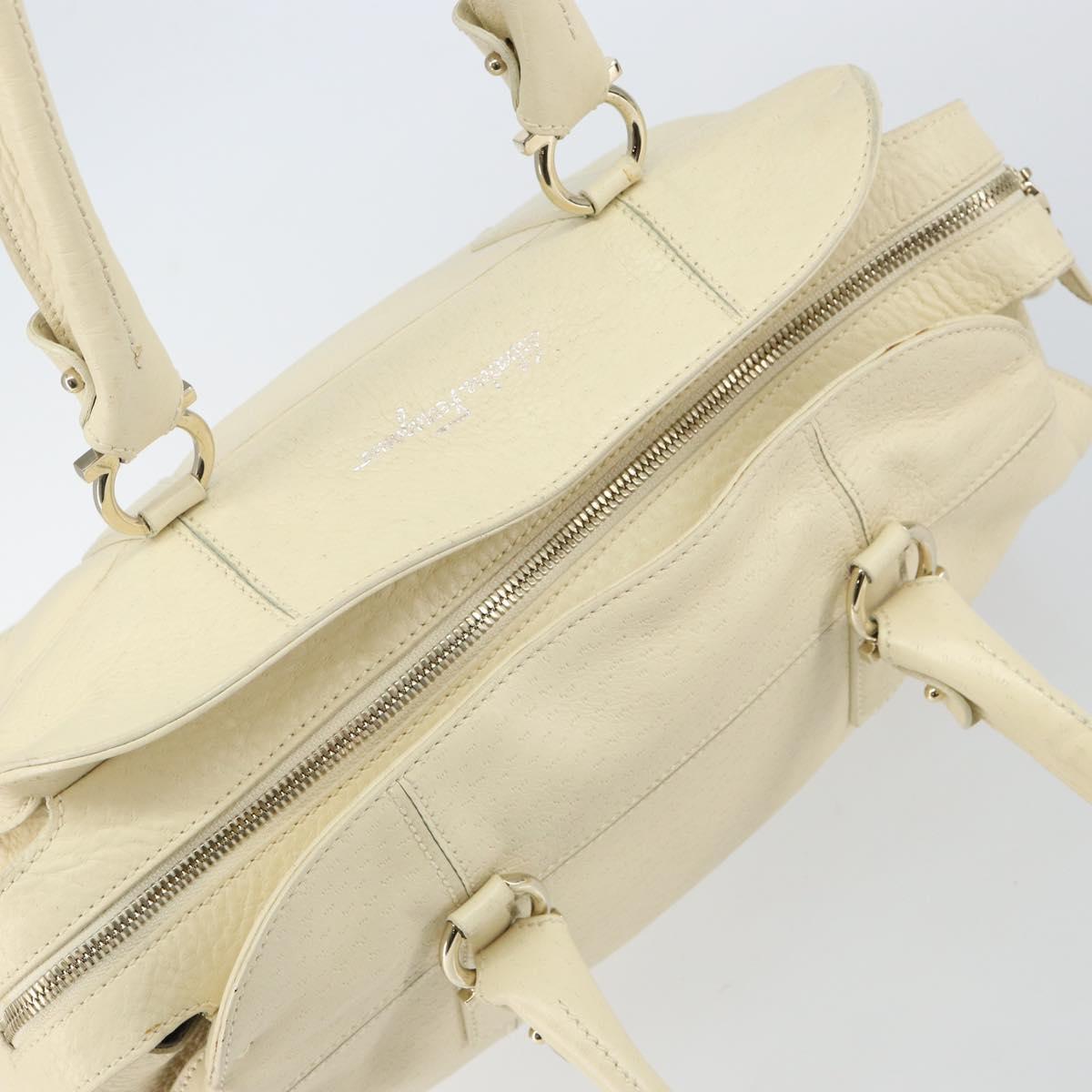 Salvatore Ferragamo Gancini Shoulder Bag Leather Gold Beige Auth 143218