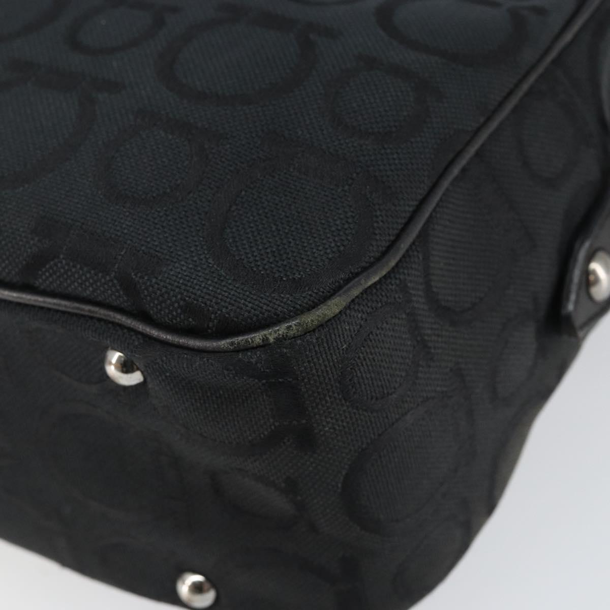 Salvatore Ferragamo Gancini Shoulder Bag Canvas Black Silver Auth 143219