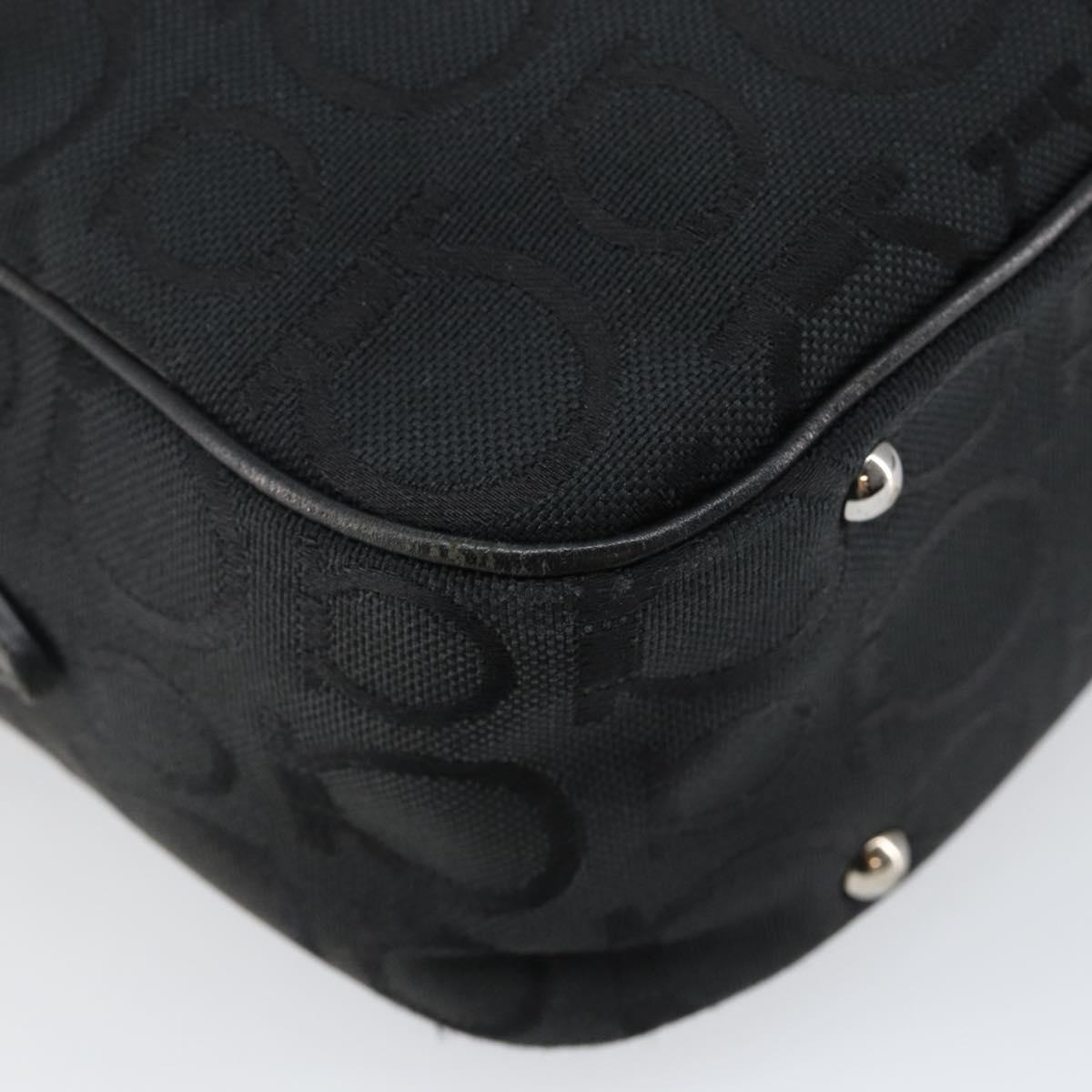 Salvatore Ferragamo Gancini Shoulder Bag Canvas Black Silver Auth 143219