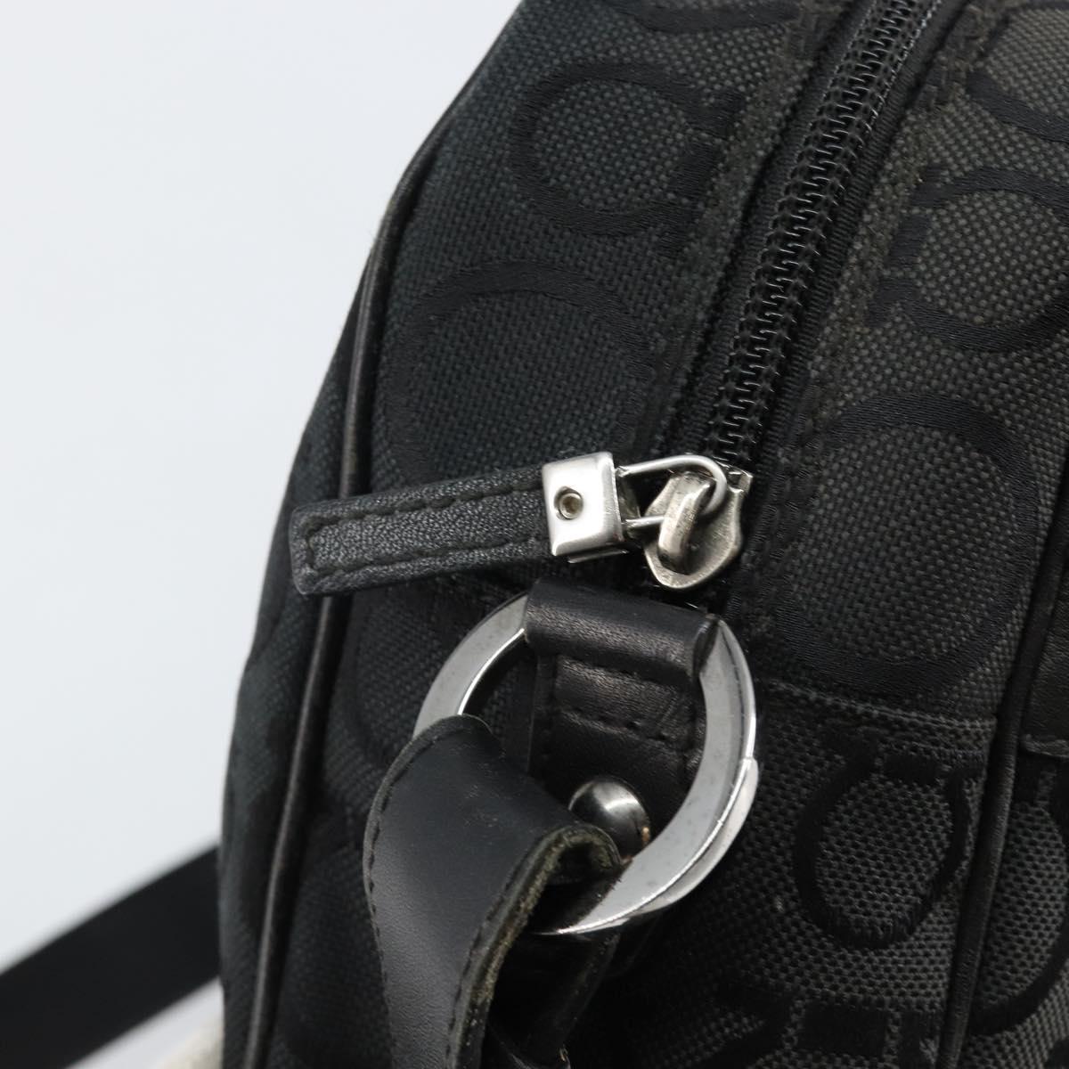 Salvatore Ferragamo Gancini Shoulder Bag Canvas Black Silver Auth 143219