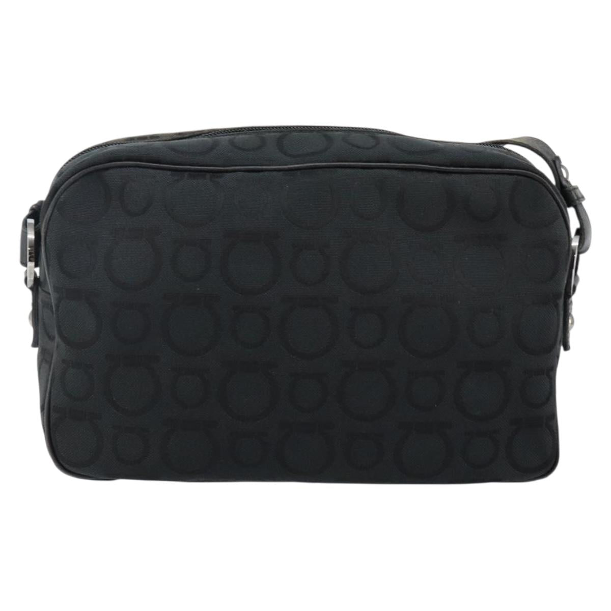Salvatore Ferragamo Gancini Shoulder Bag Canvas Black Silver Auth 143219