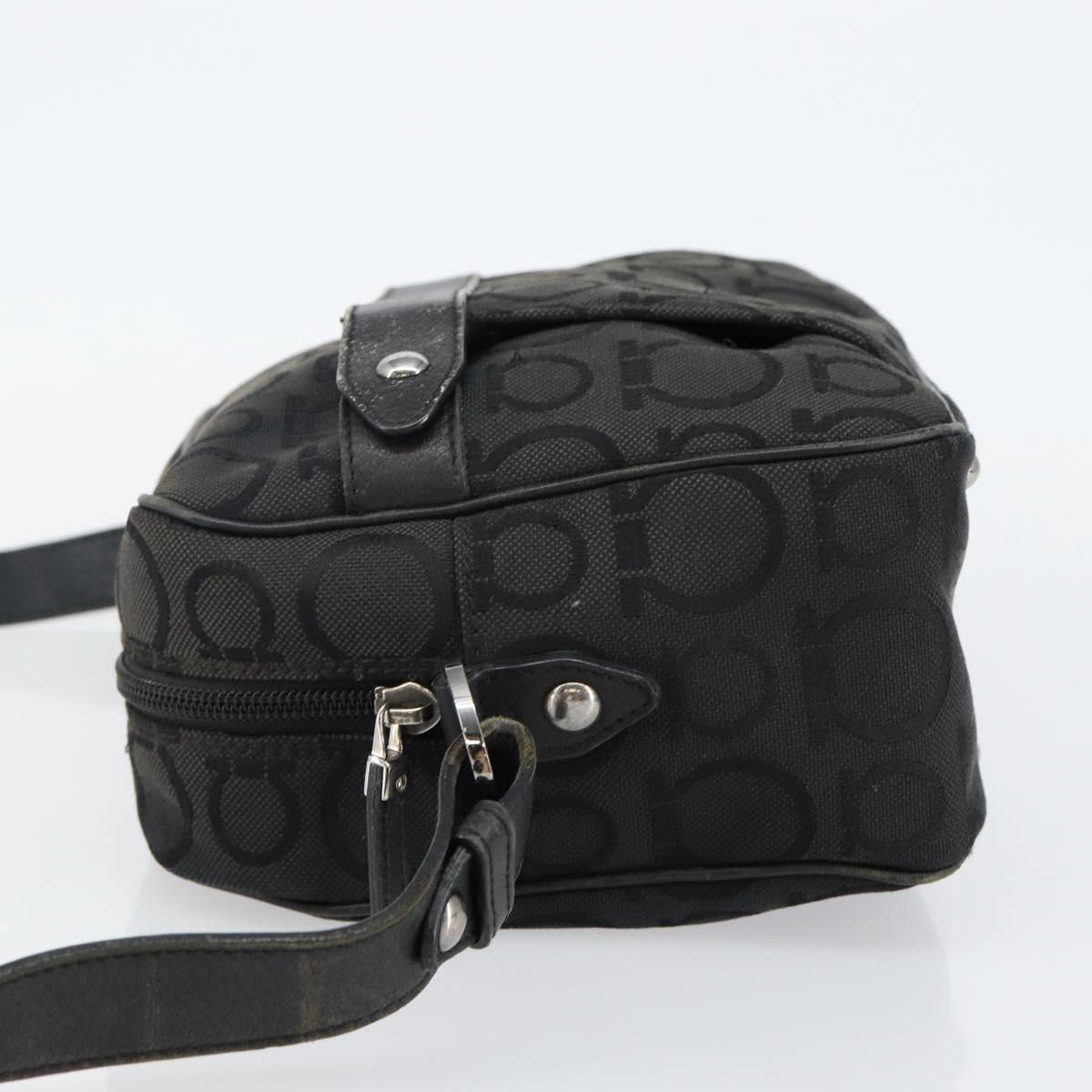 Salvatore Ferragamo Gancini Shoulder Bag Canvas Black Silver Auth 143219