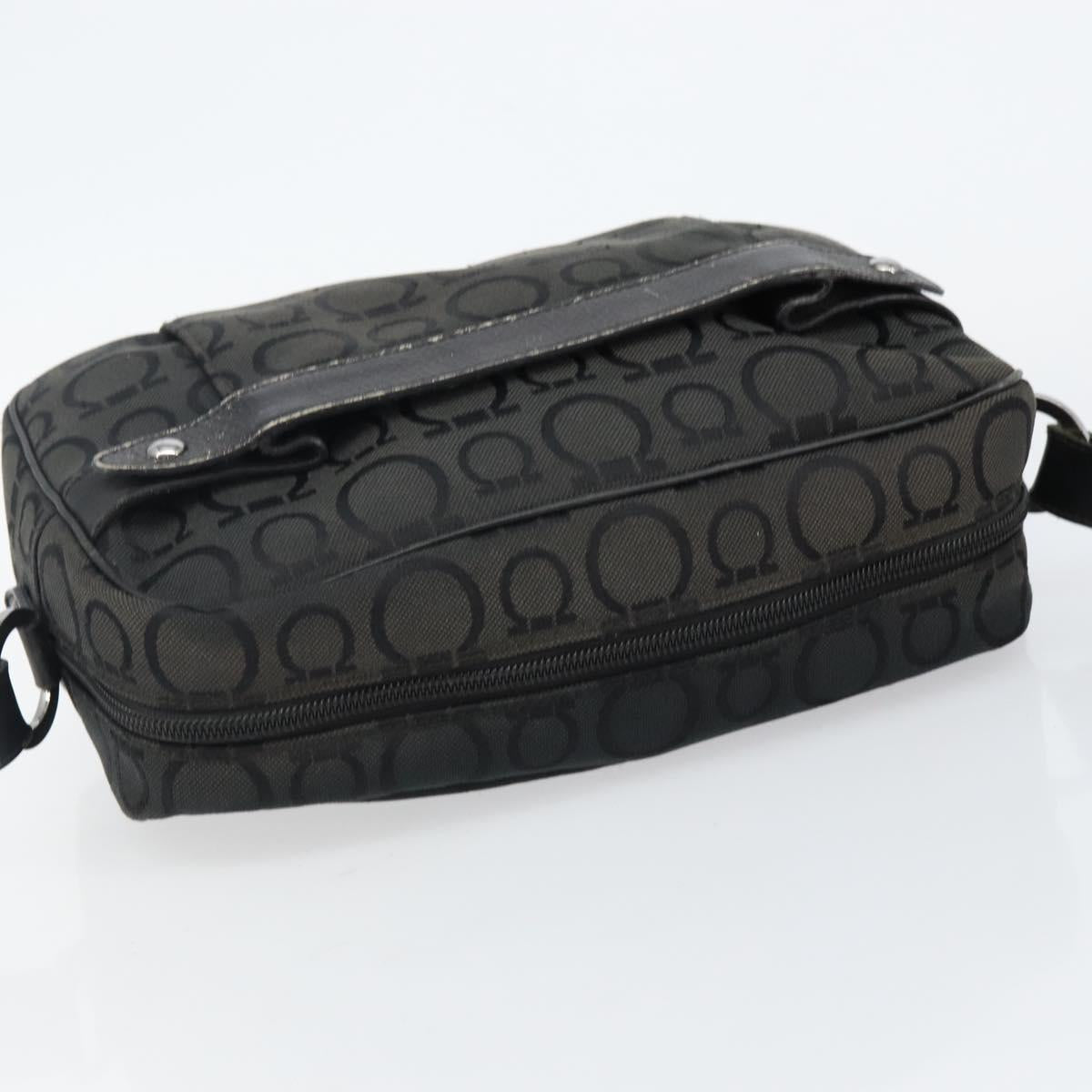 Salvatore Ferragamo Gancini Shoulder Bag Canvas Black Silver Auth 143219