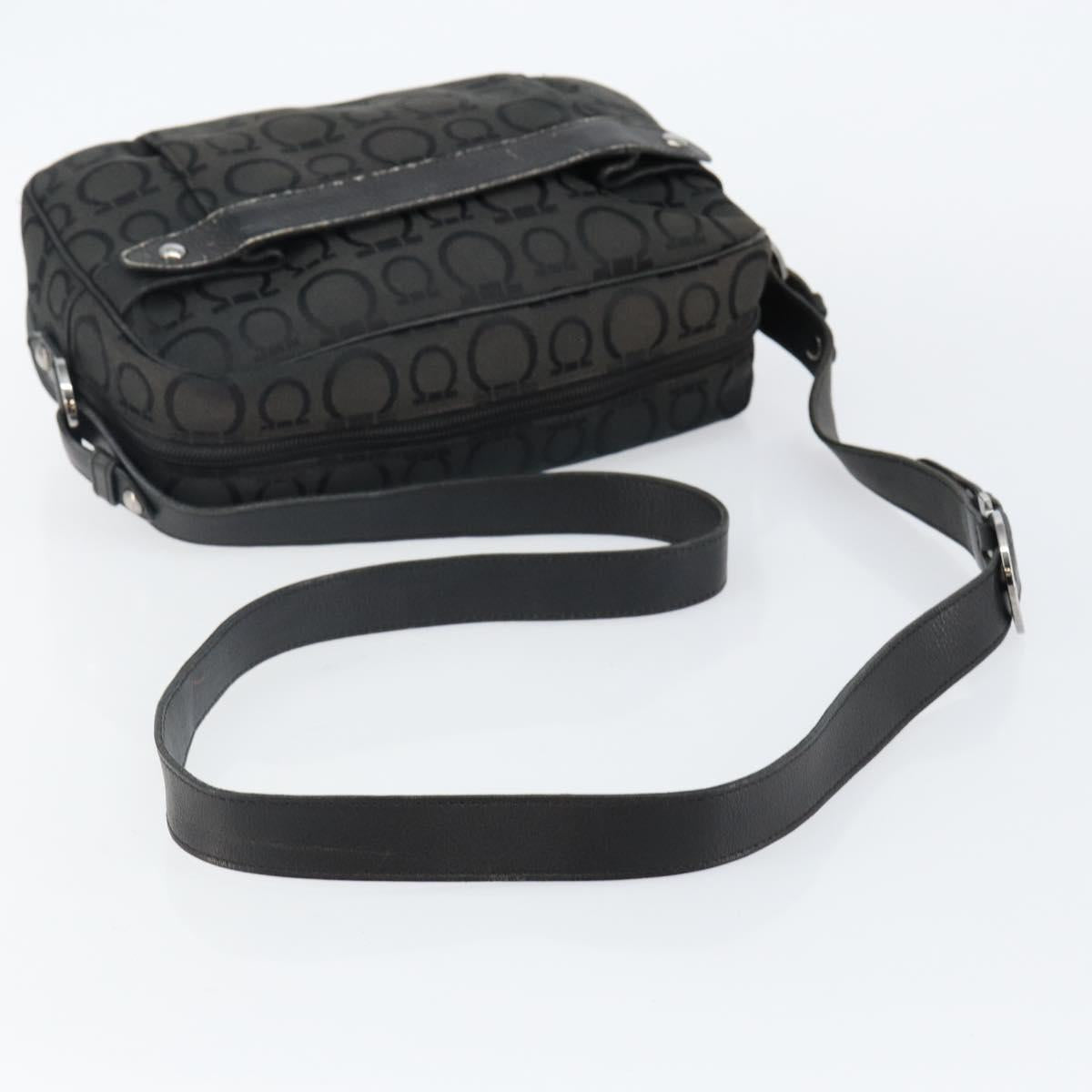 Salvatore Ferragamo Gancini Shoulder Bag Canvas Black Silver Auth 143219