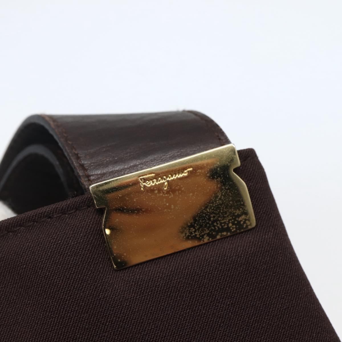 Salvatore Ferragamo Tote Bag Canvas Brown Gold Auth 143220