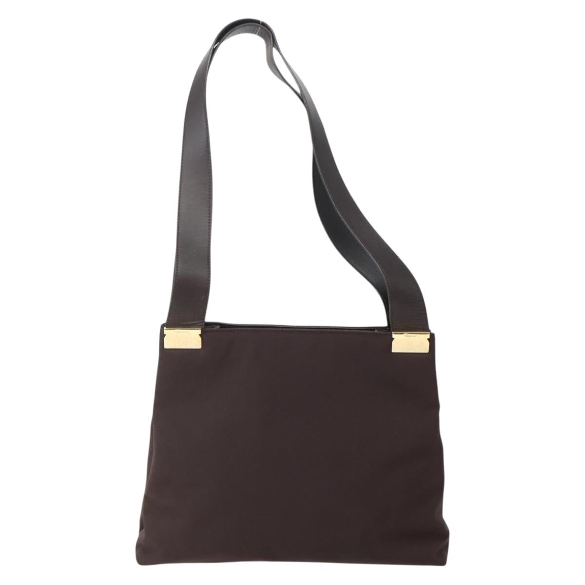 Salvatore Ferragamo Tote Bag Canvas Brown Gold Auth 143220