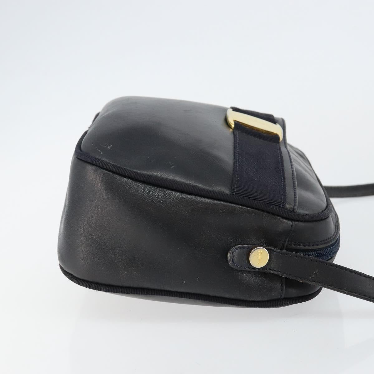 Salvatore Ferragamo Vala Shoulder Bag Leather Navy Gold Auth 143221