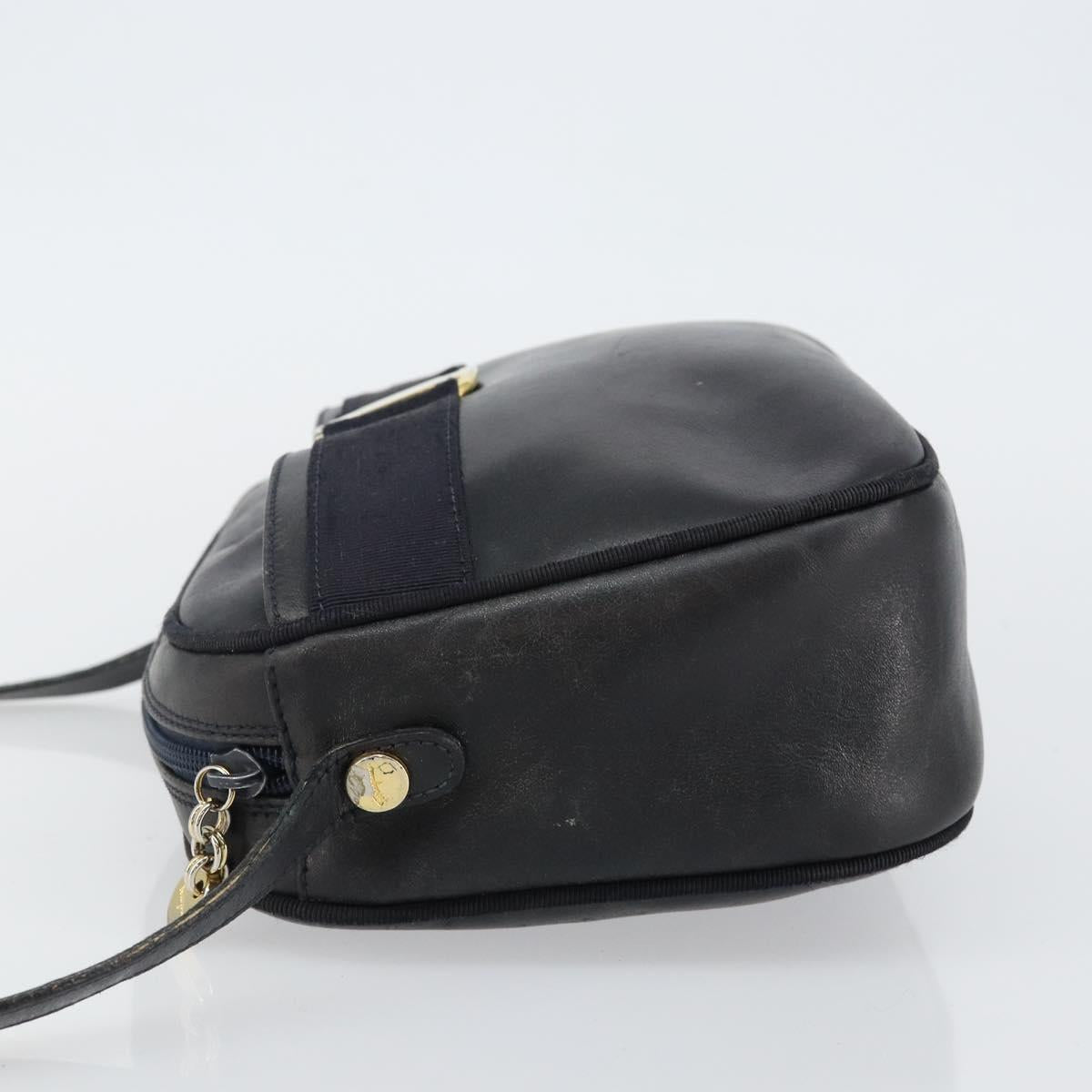Salvatore Ferragamo Vala Shoulder Bag Leather Navy Gold Auth 143221