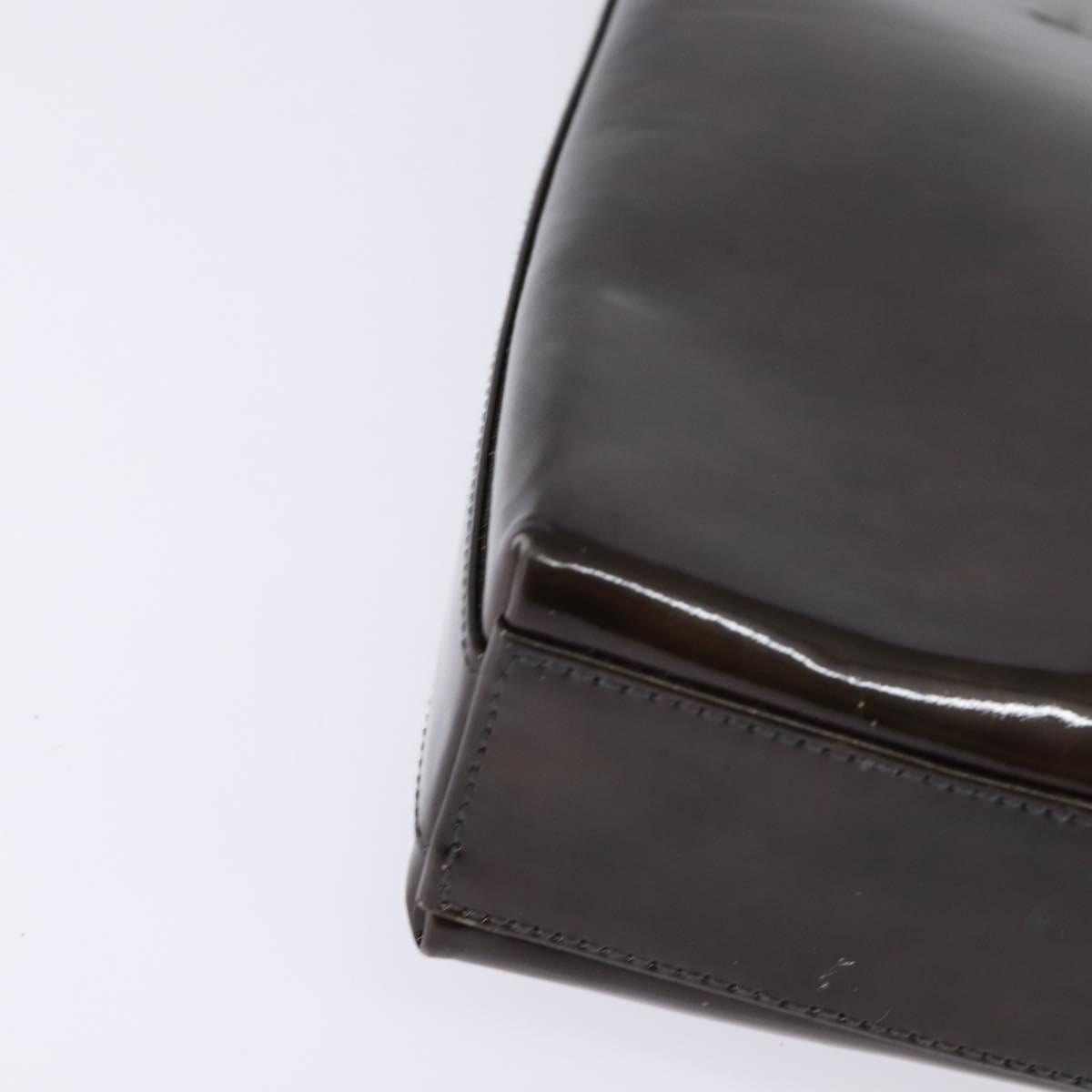 Salvatore Ferragamo Chain Vala Shoulder Bag Enamel Brown Silver Auth 143223