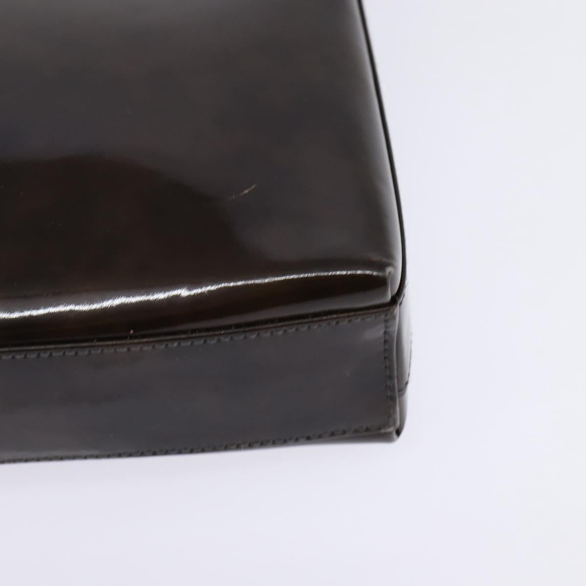 Salvatore Ferragamo Chain Vala Shoulder Bag Enamel Brown Silver Auth 143223
