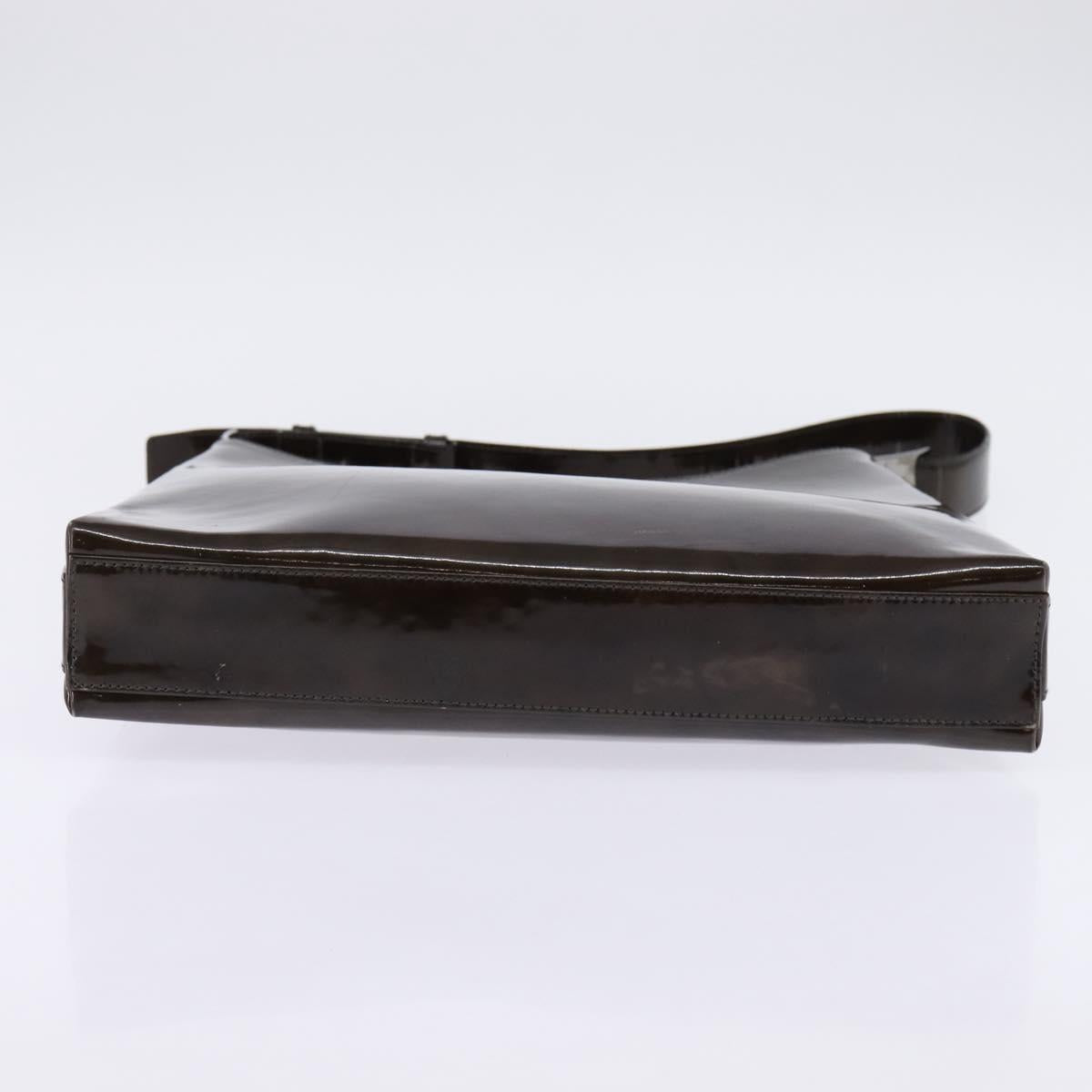 Salvatore Ferragamo Chain Vala Shoulder Bag Enamel Brown Silver Auth 143223