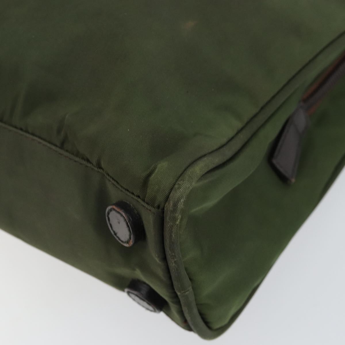 PRADA Tote Bag Nylon Khaki Silver Auth 143224