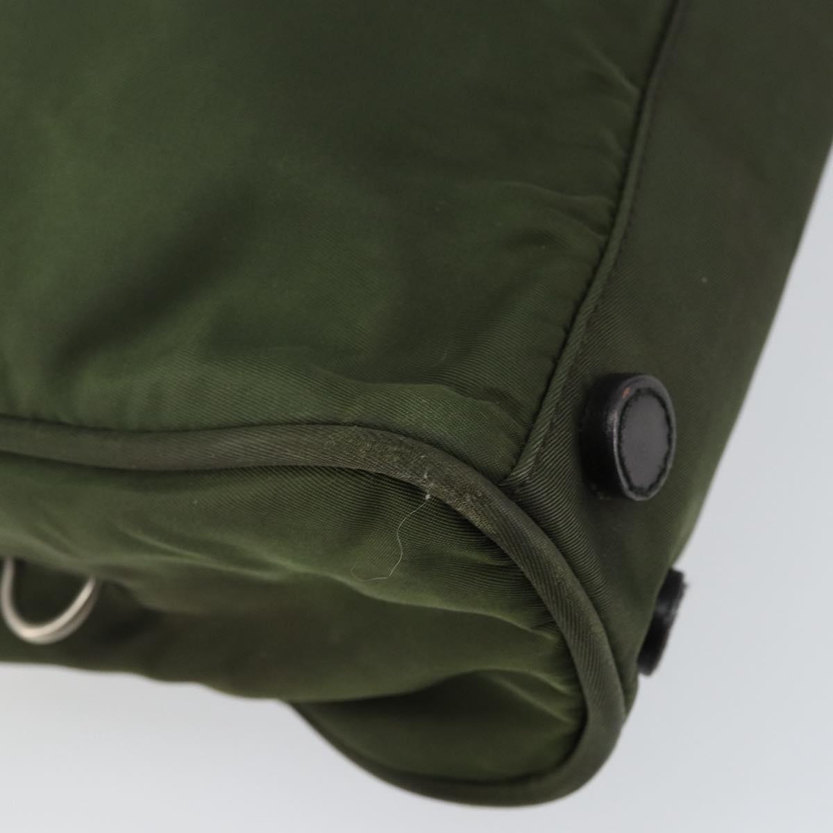 PRADA Tote Bag Nylon Khaki Silver Auth 143224