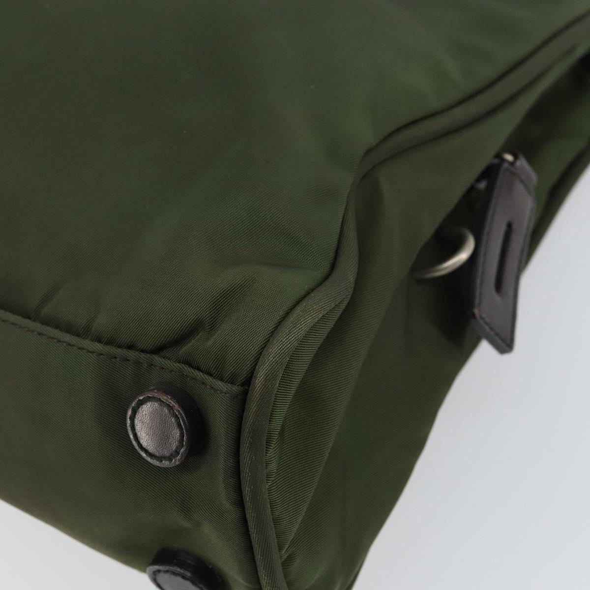 PRADA Tote Bag Nylon Khaki Silver Auth 143224