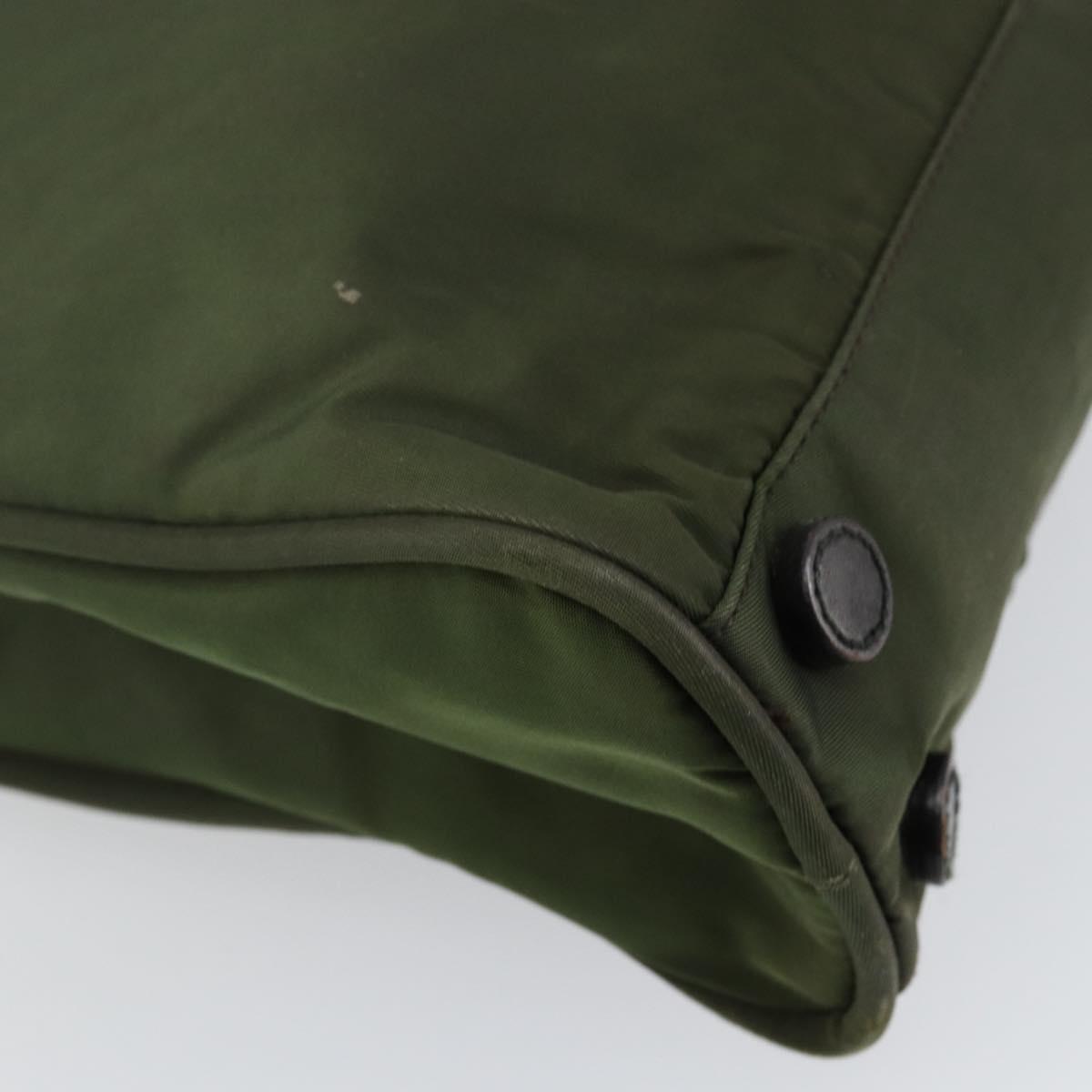 PRADA Tote Bag Nylon Khaki Silver Auth 143224