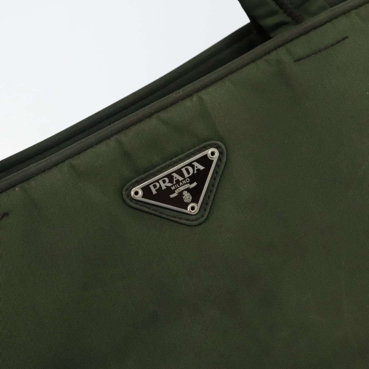 PRADA Tote Bag Nylon Khaki Silver Auth 143224