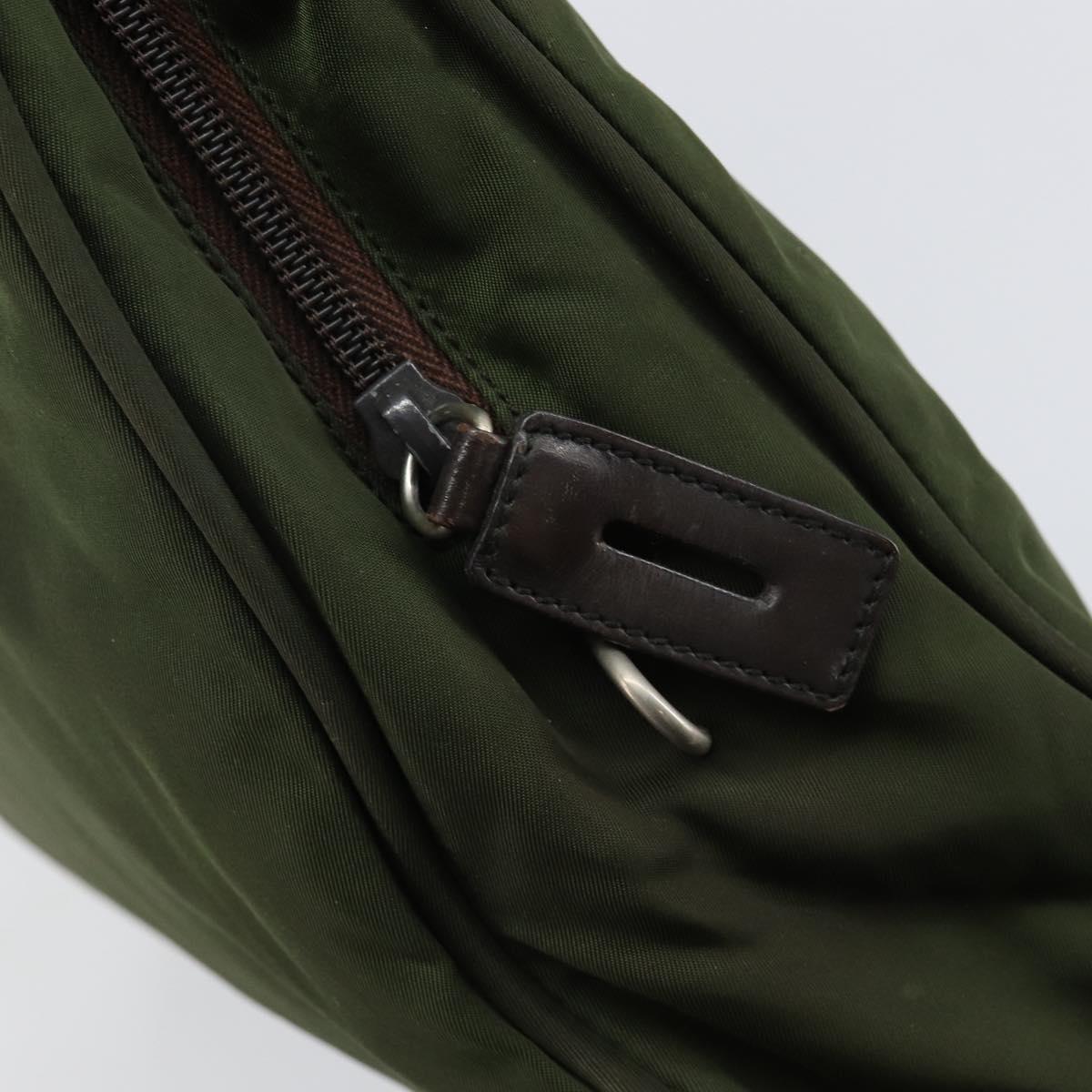 PRADA Tote Bag Nylon Khaki Silver Auth 143224