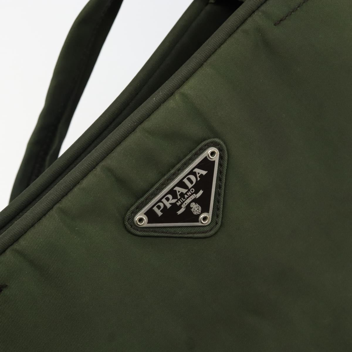 PRADA Tote Bag Nylon Khaki Silver Auth 143224