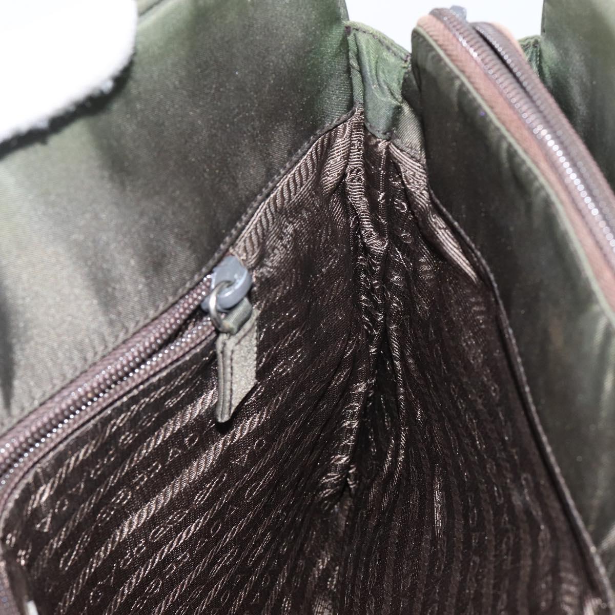 PRADA Tote Bag Nylon Khaki Silver Auth 143224