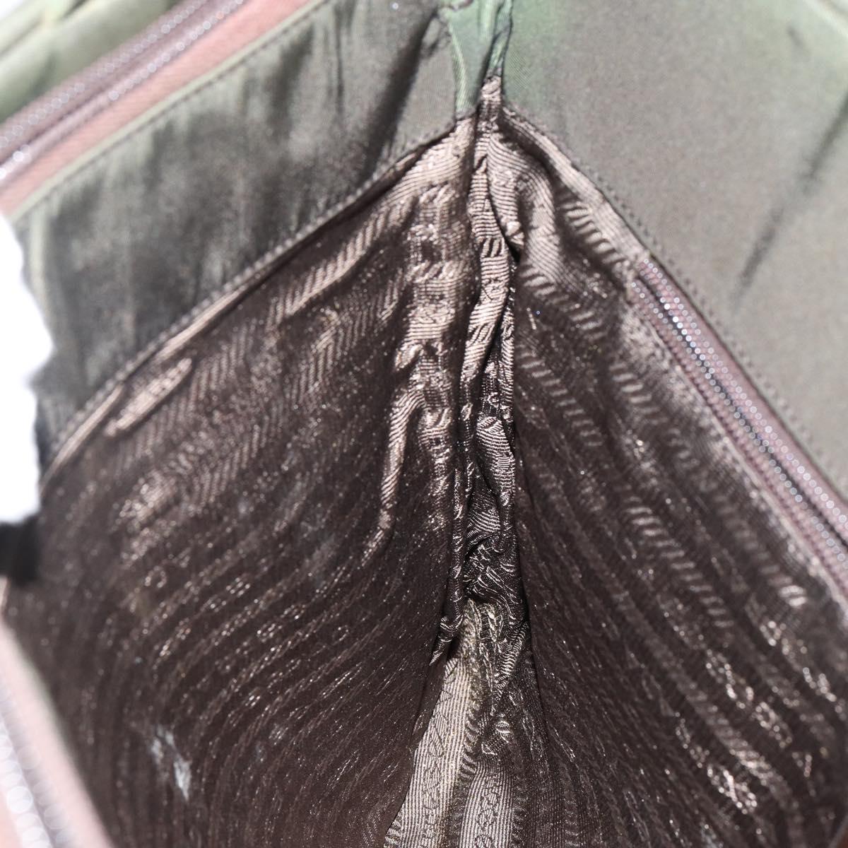 PRADA Tote Bag Nylon Khaki Silver Auth 143224