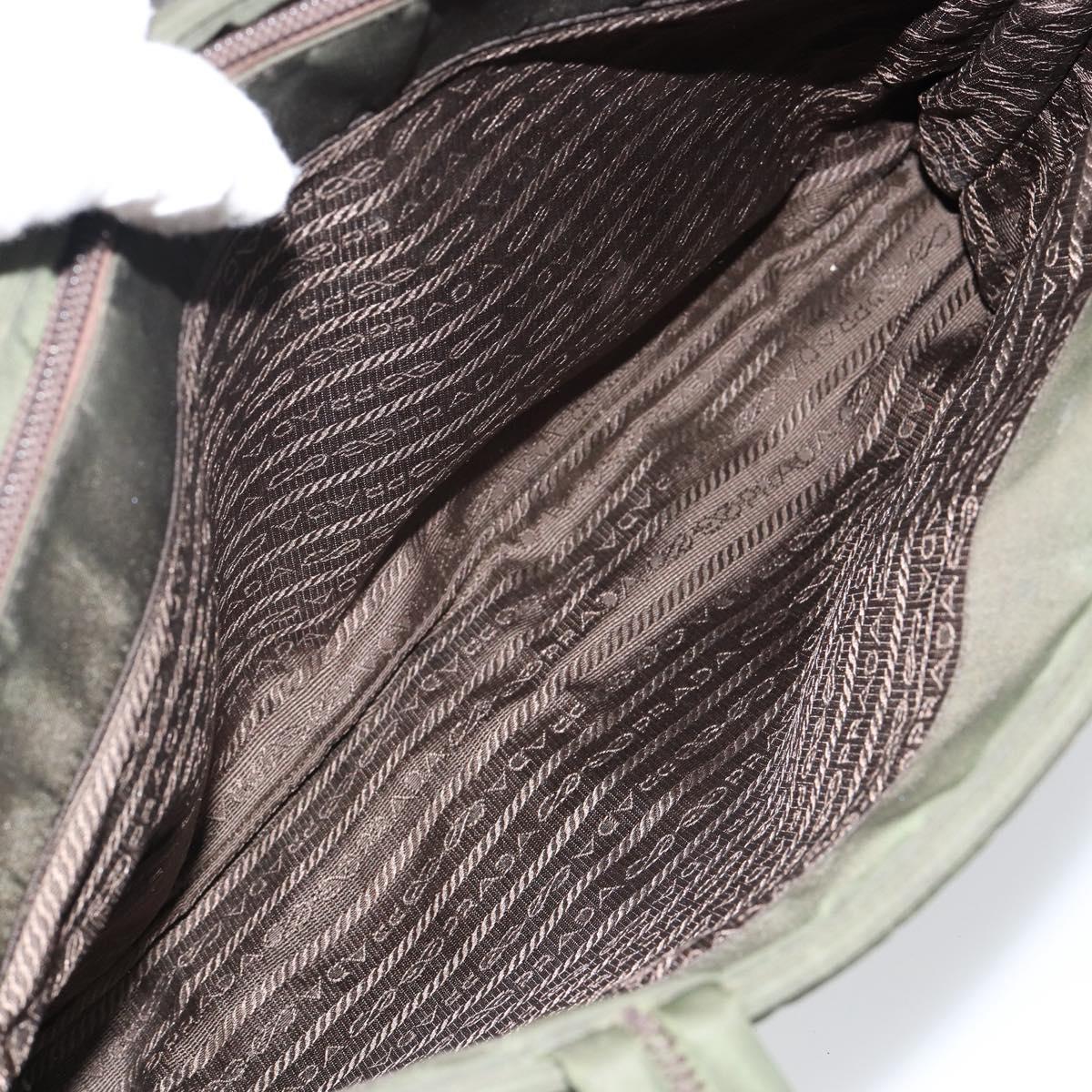 PRADA Tote Bag Nylon Khaki Silver Auth 143224