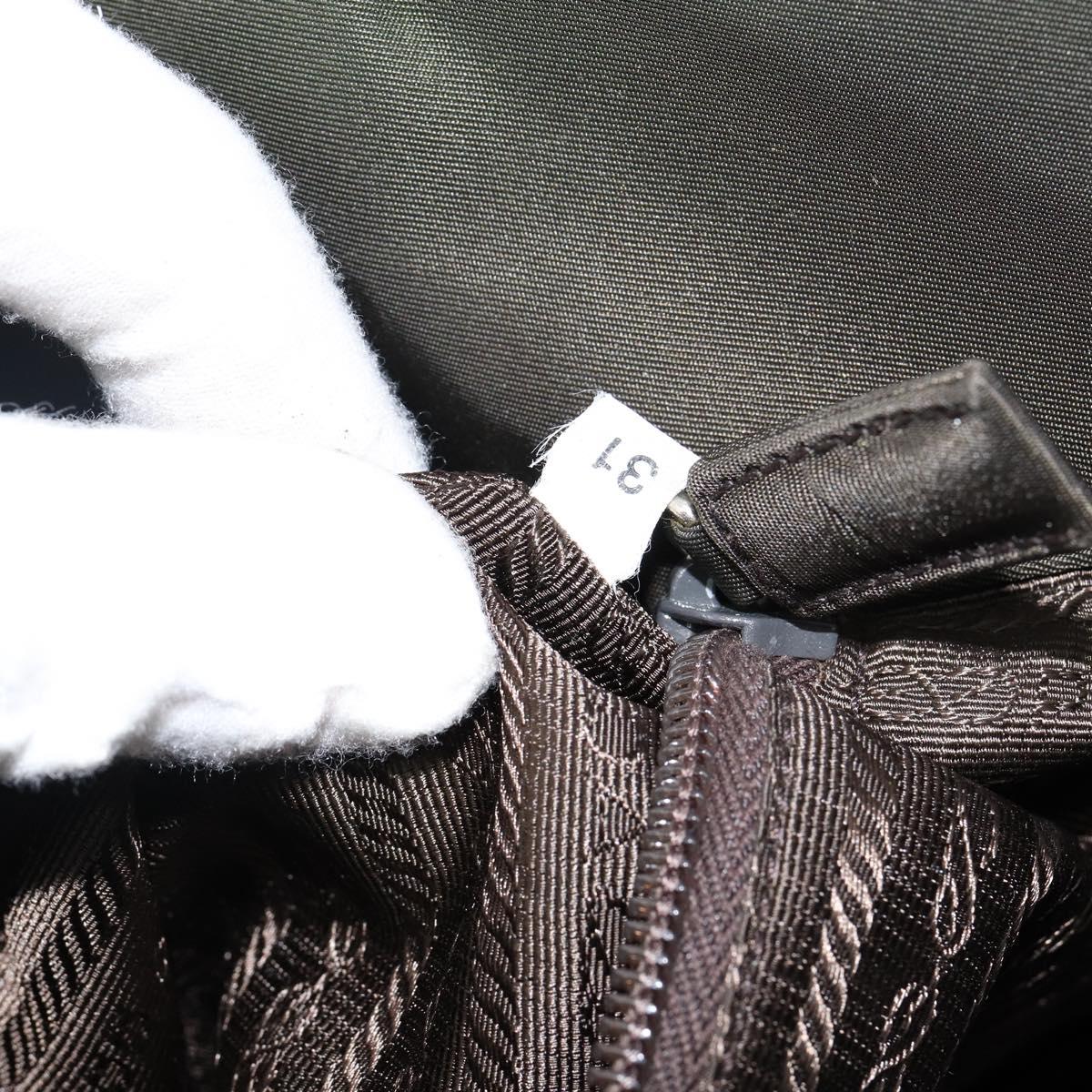 PRADA Tote Bag Nylon Khaki Silver Auth 143224