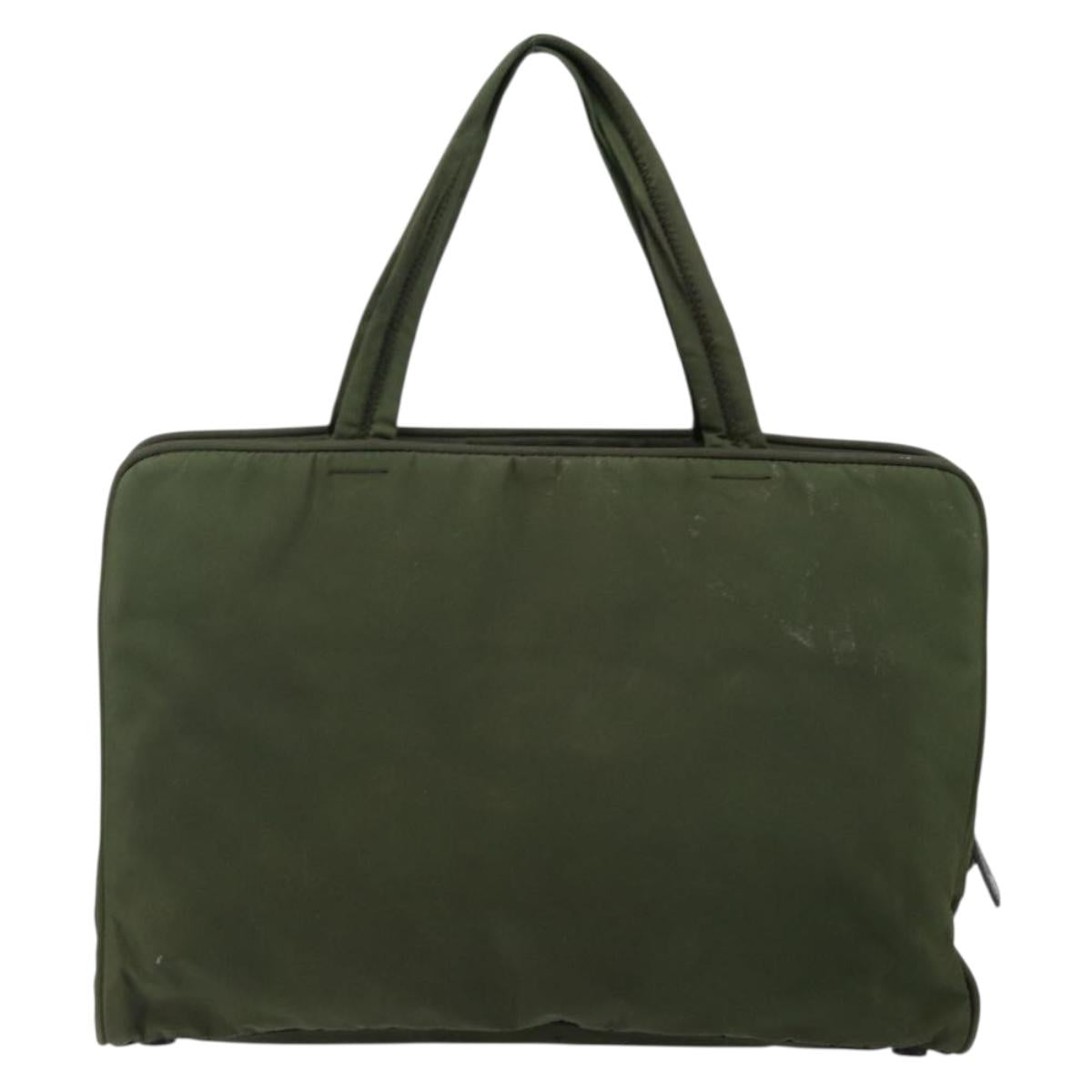 PRADA Tote Bag Nylon Khaki Silver Auth 143224