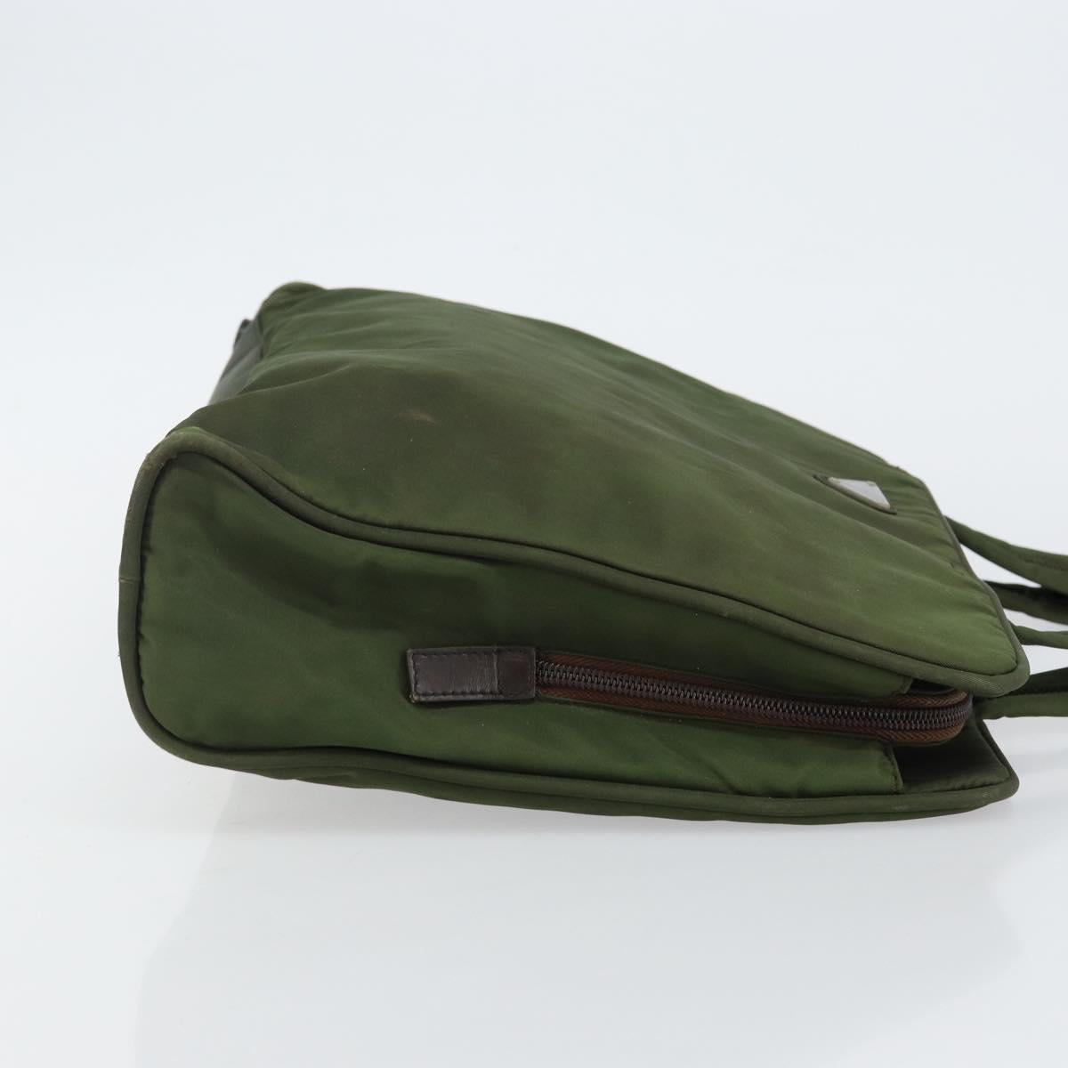 PRADA Tote Bag Nylon Khaki Silver Auth 143224
