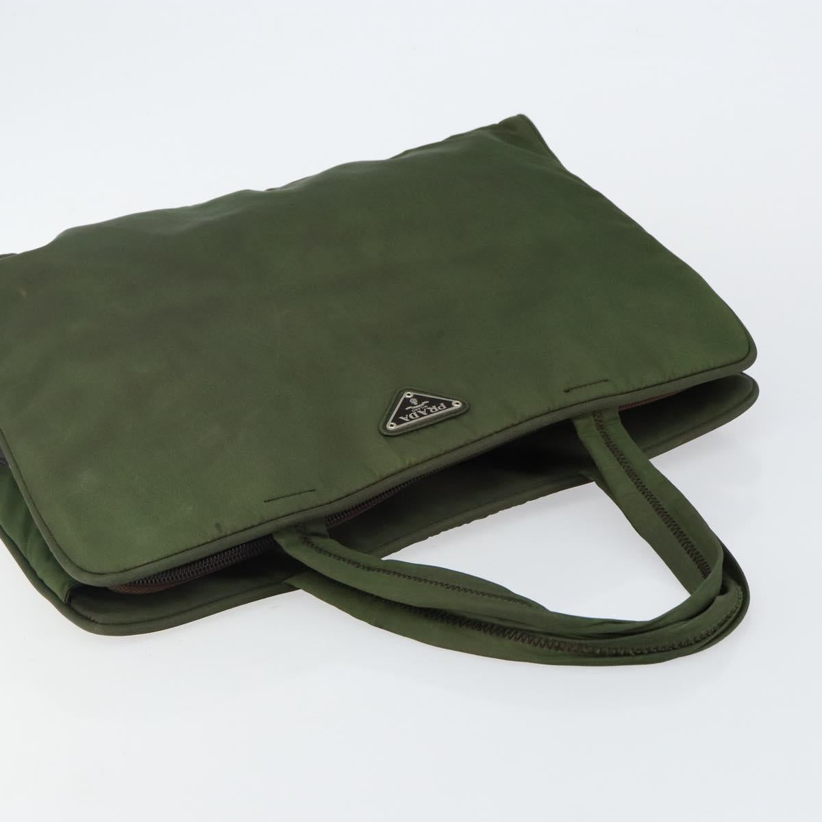 PRADA Tote Bag Nylon Khaki Silver Auth 143224