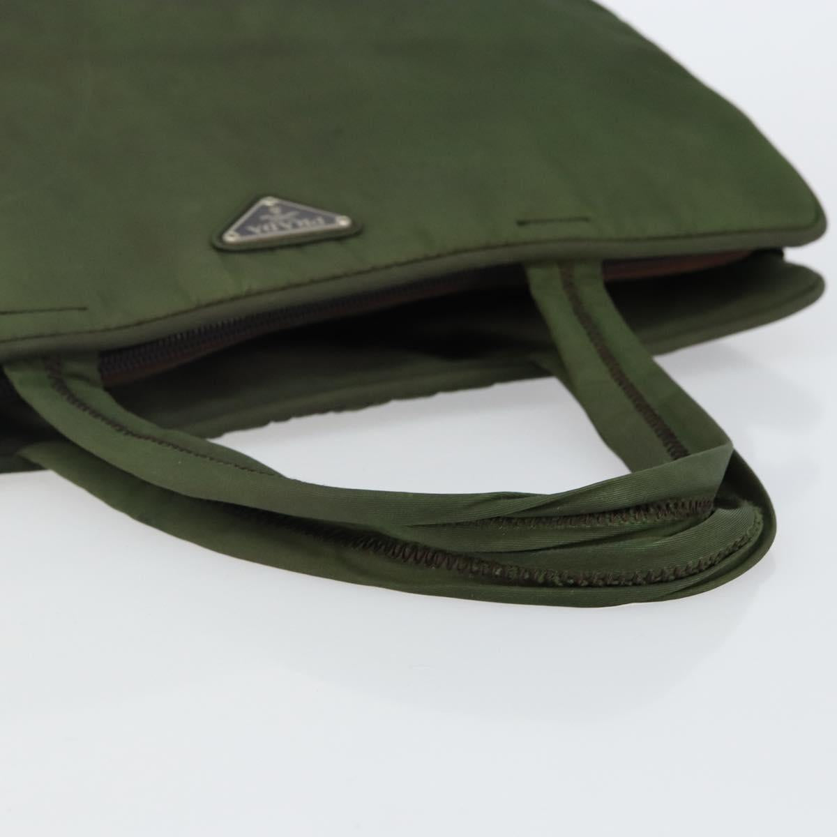 PRADA Tote Bag Nylon Khaki Silver Auth 143224