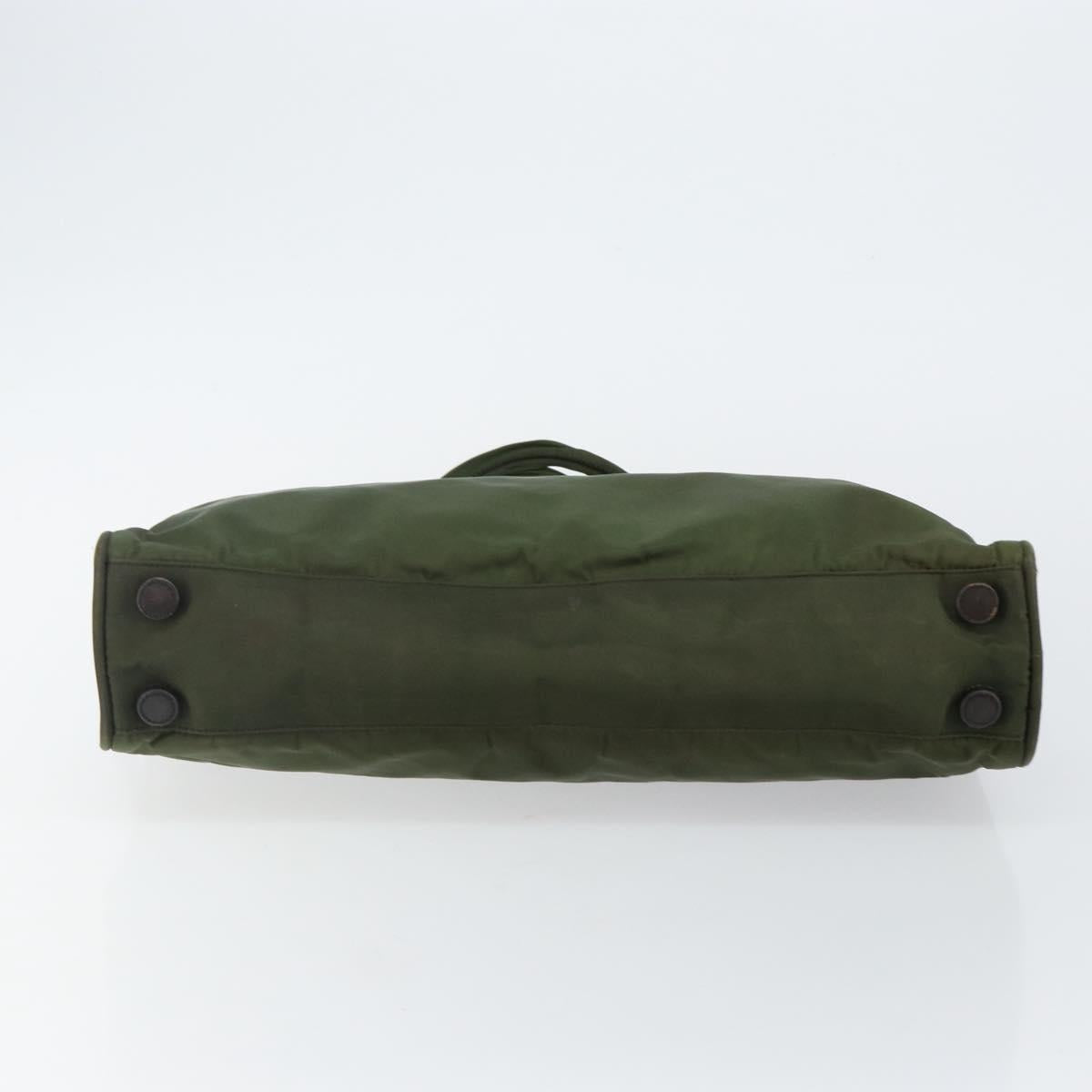 PRADA Tote Bag Nylon Khaki Silver Auth 143224