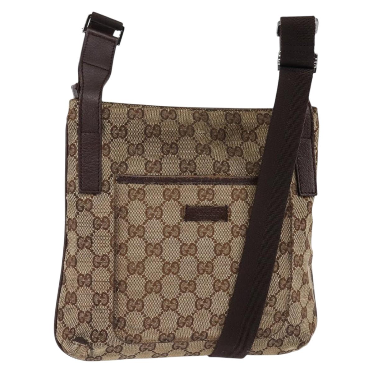GUCCI GG Canvas Shoulder Bag Beige Silver Auth 143234