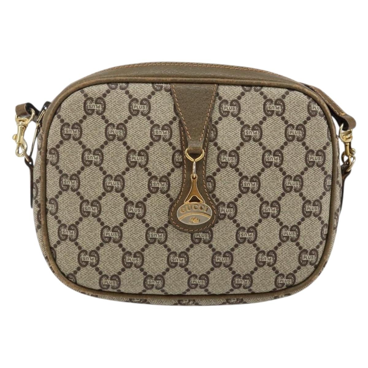 GUCCI GG Plus Supreme Shoulder Bag PVC Leather Beige Gold Auth 143237