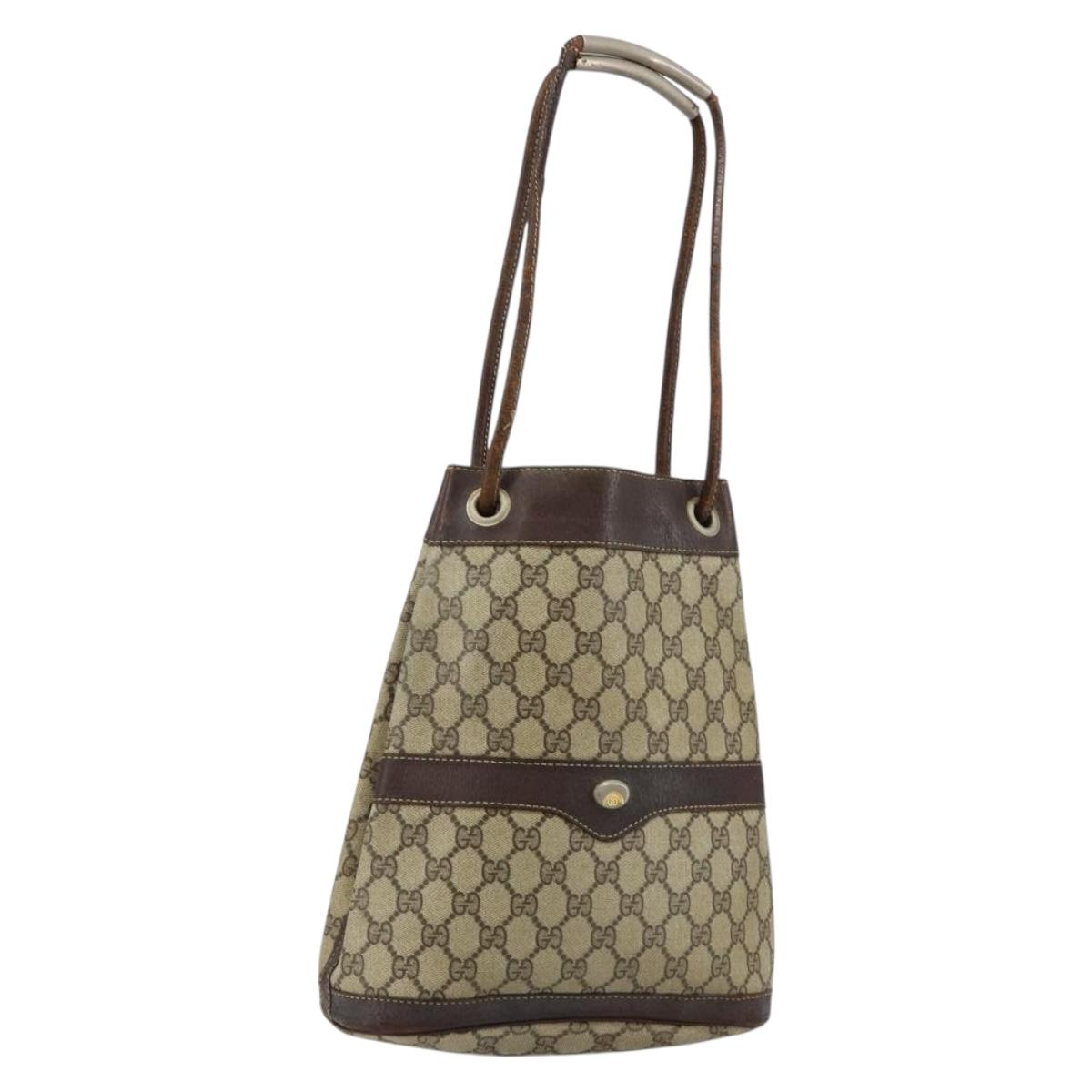 GUCCI GG Supreme Shoulder Bag PVC Beige Gold Auth 143238