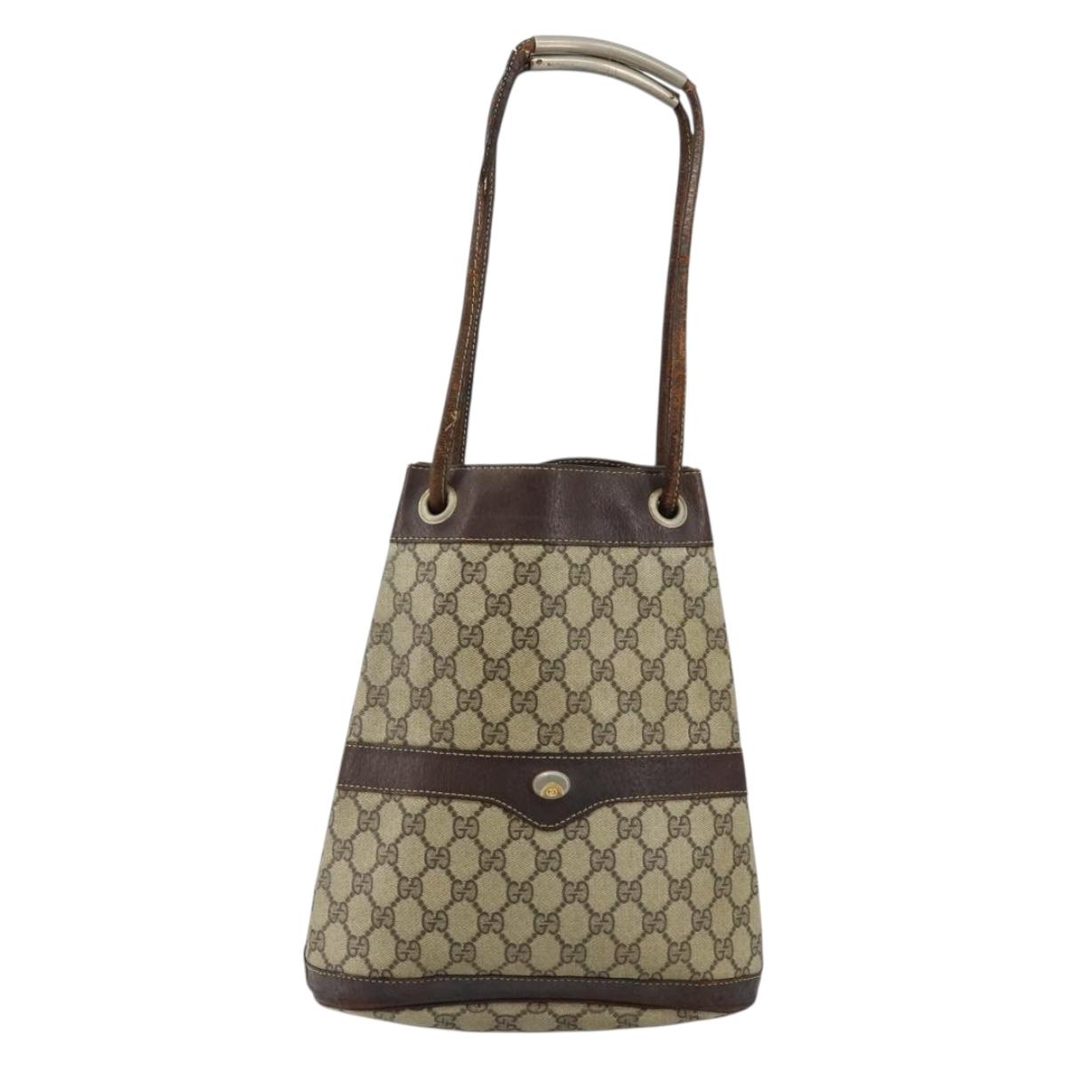 GUCCI GG Supreme Shoulder Bag PVC Beige Gold Auth 143238