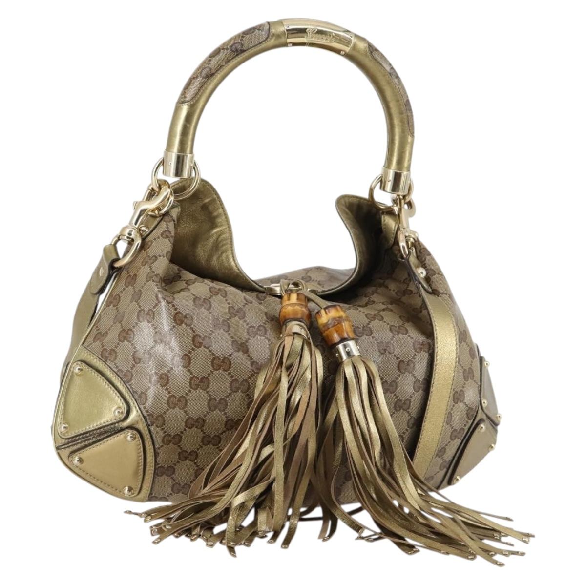 GUCCI GG Crystal Shoulder Bag 2way Beige Gold 185566 Auth 143239