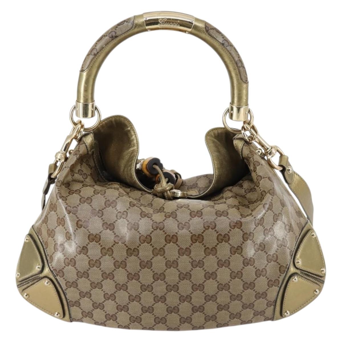 GUCCI GG Crystal Shoulder Bag 2way Beige Gold 185566 Auth 143239