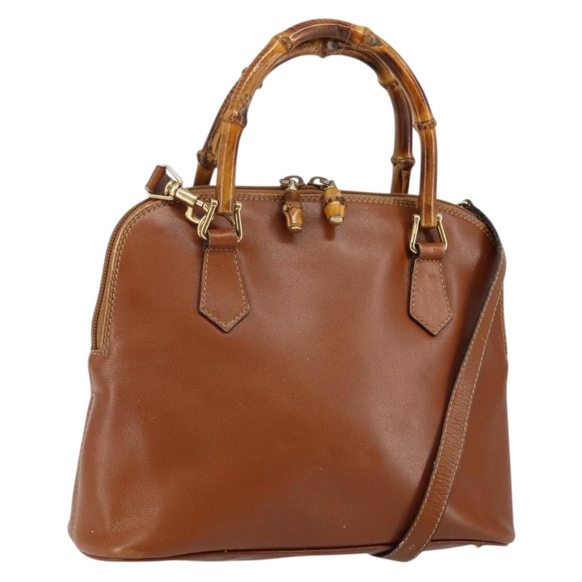 GUCCI Bamboo Hand Bag Leather 2way Brown Gold 000 122 0290 Auth 143250