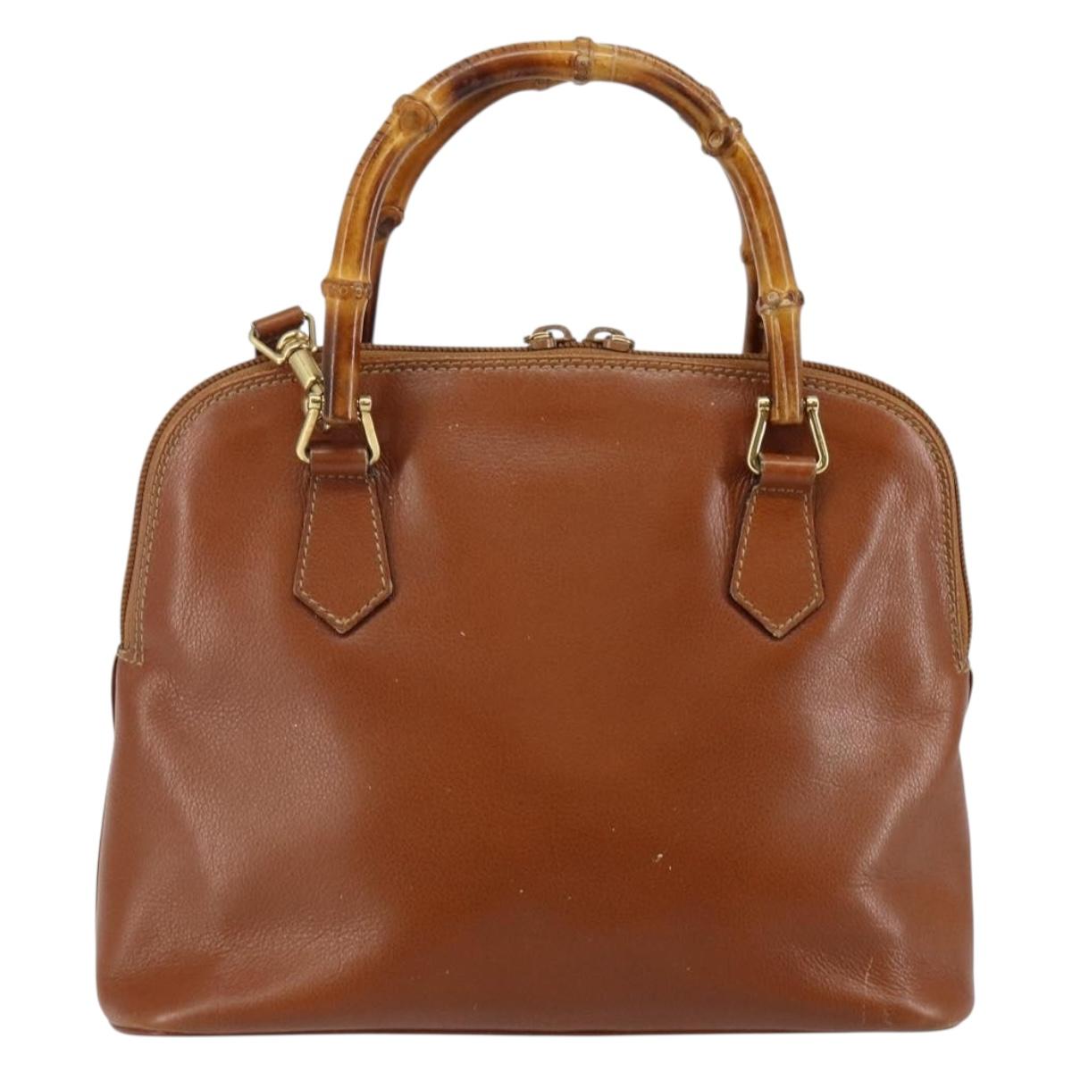 GUCCI Bamboo Hand Bag Leather 2way Brown Gold 000 122 0290 Auth 143250