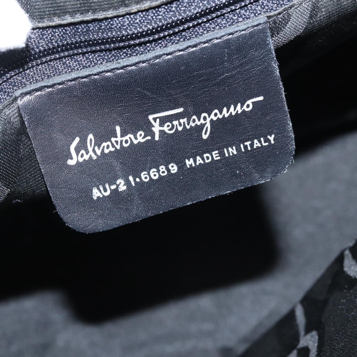 Salvatore Ferragamo Vala Hand Bag Canvas Black Silver Auth 143256