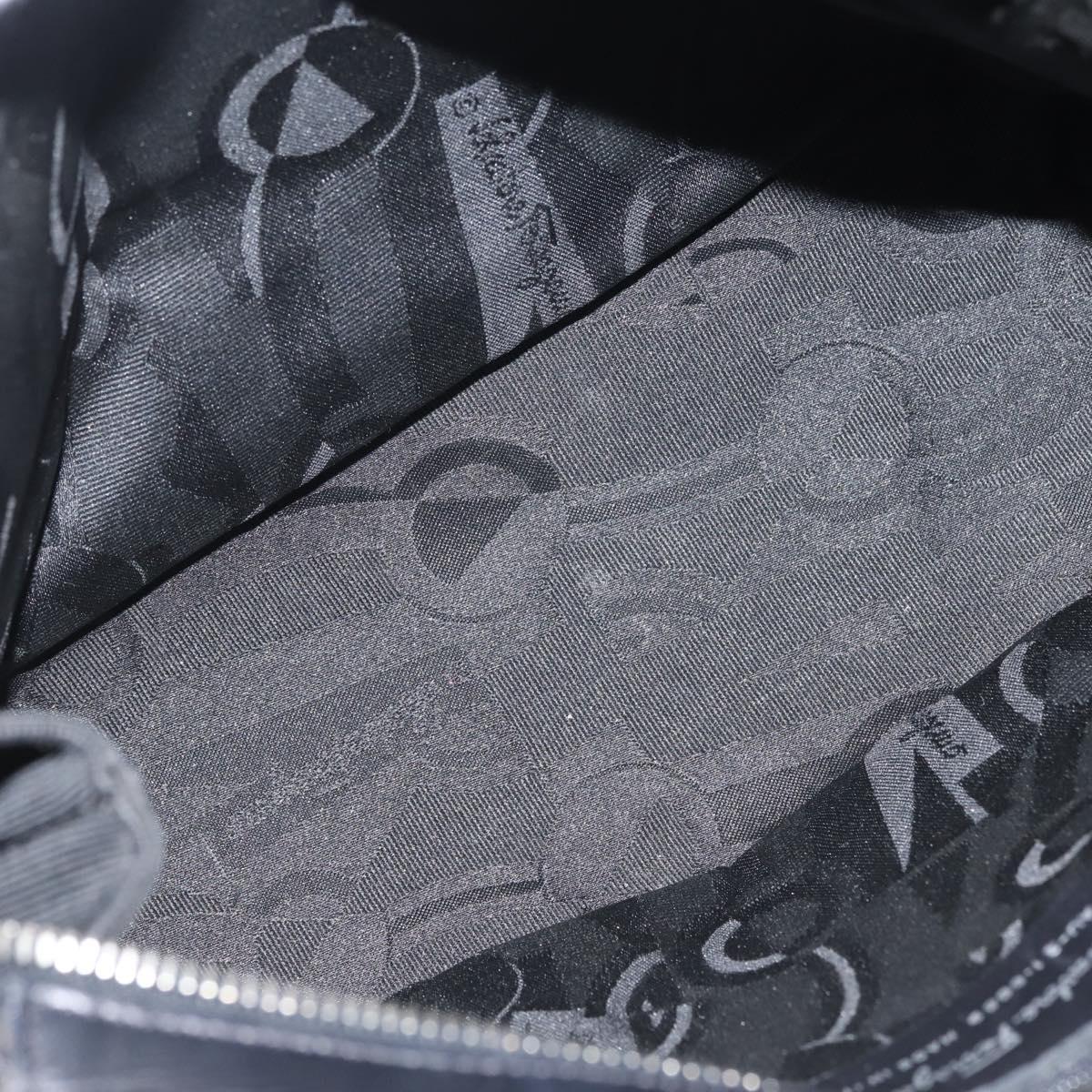 Salvatore Ferragamo Vala Hand Bag Canvas Black Silver Auth 143256