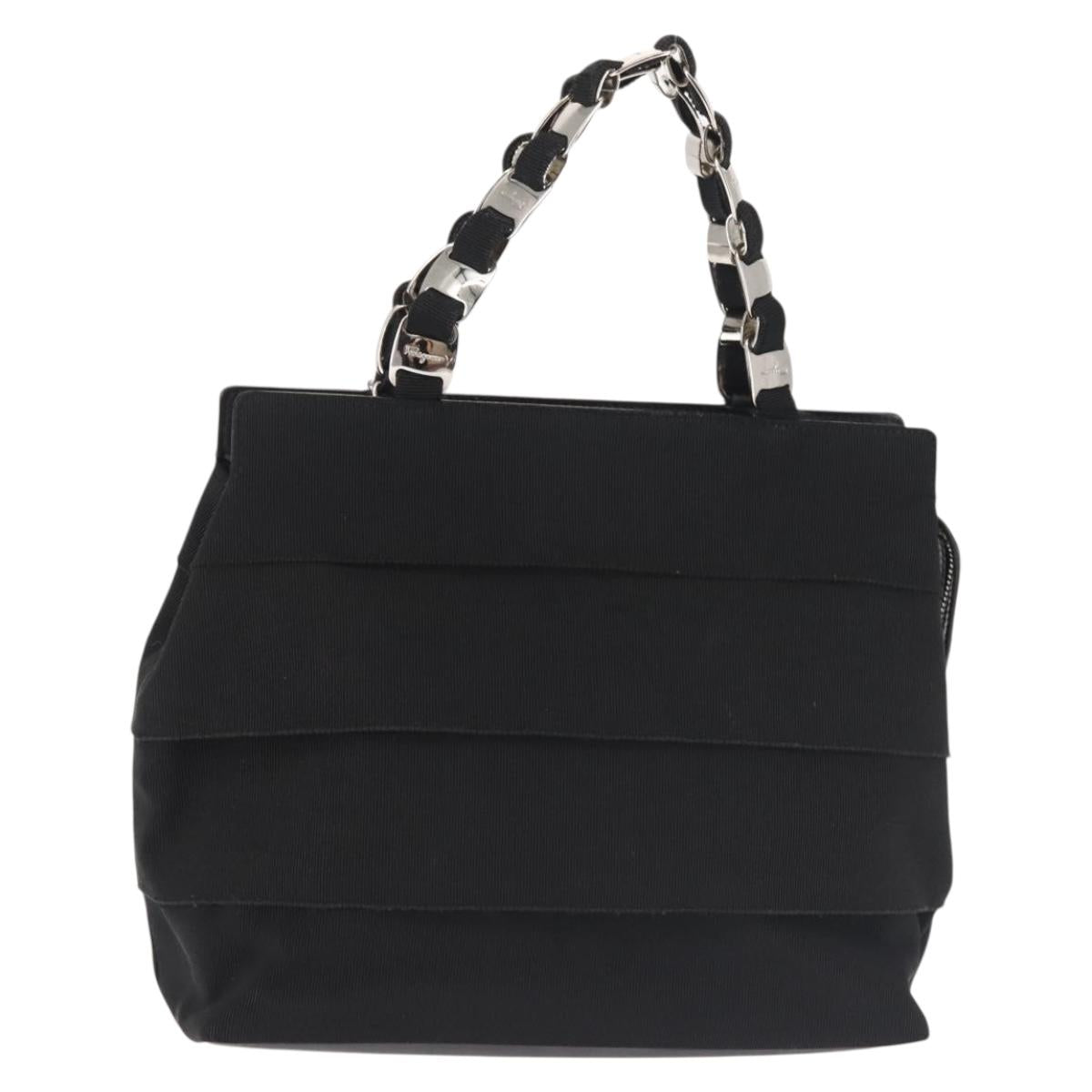 Salvatore Ferragamo Vala Hand Bag Canvas Black Silver Auth 143256