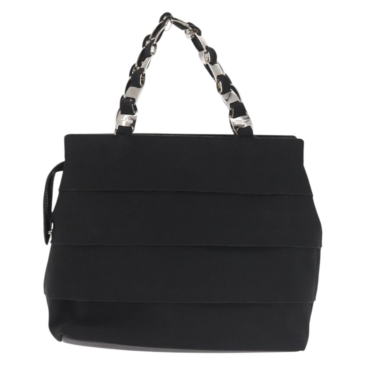 Salvatore Ferragamo Vala Hand Bag Canvas Black Silver Auth 143256