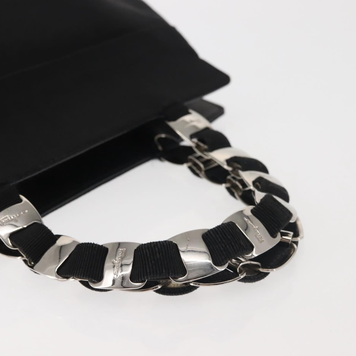 Salvatore Ferragamo Vala Hand Bag Canvas Black Silver Auth 143256
