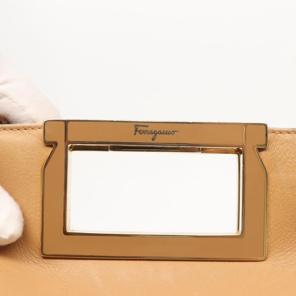 Salvatore Ferragamo Gancini Tote Bag Leather Beige Gold Auth 143257