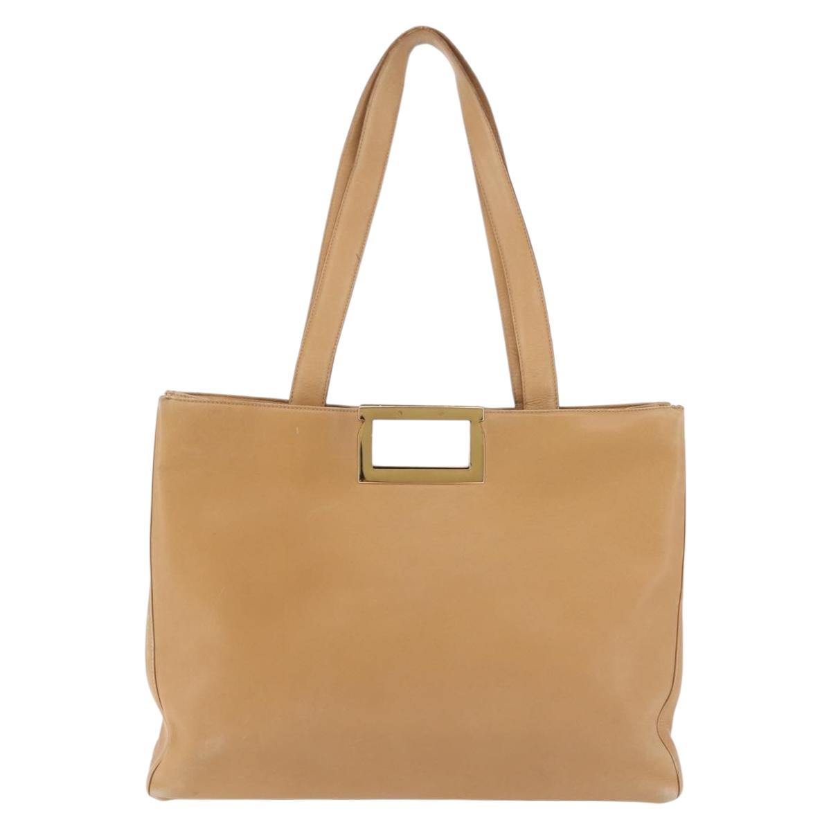 Salvatore Ferragamo Gancini Tote Bag Leather Beige Gold Auth 143257
